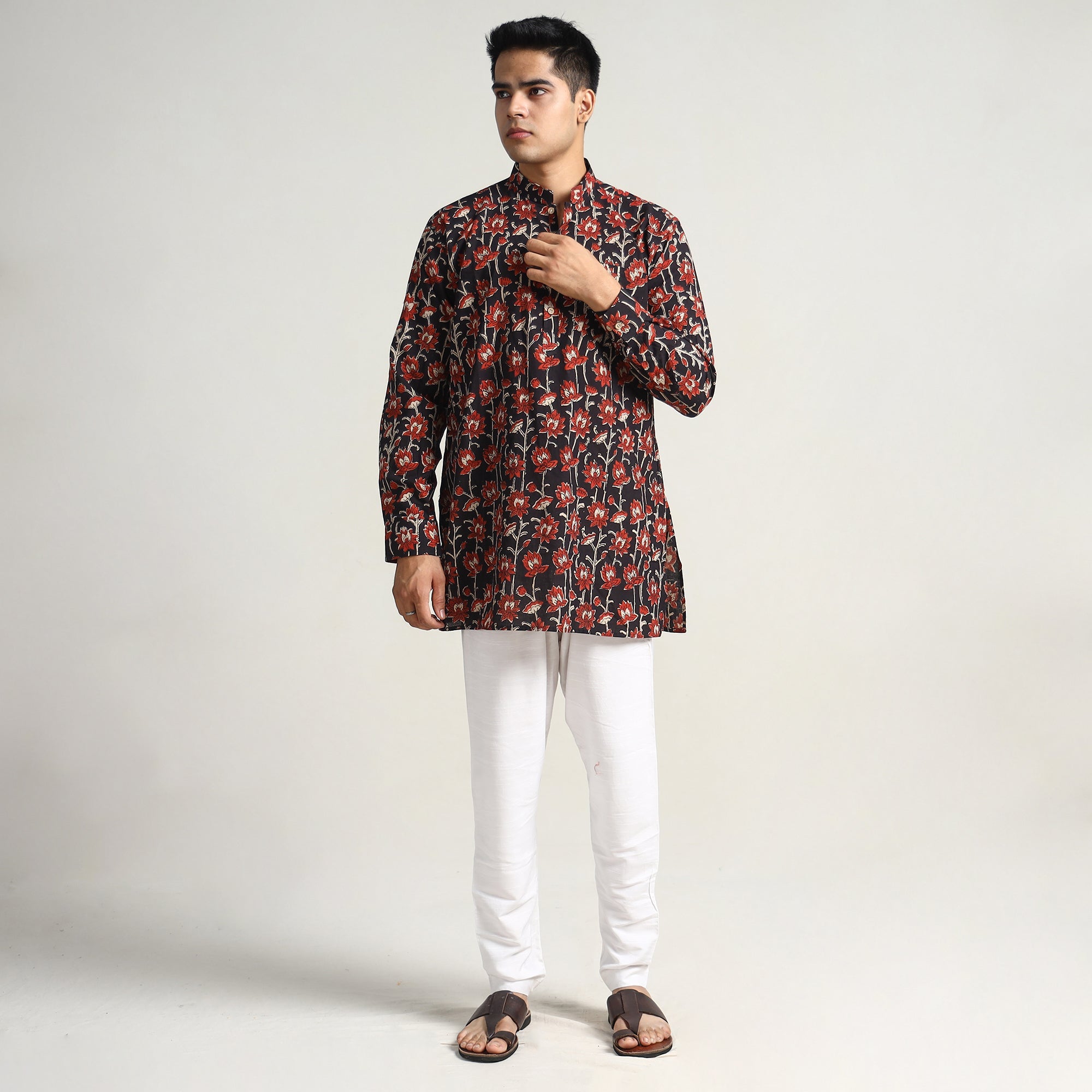 ITOKRI CASUALS Black - Bagru Block Printed Cotton Men Short Kurta 04 - view 5