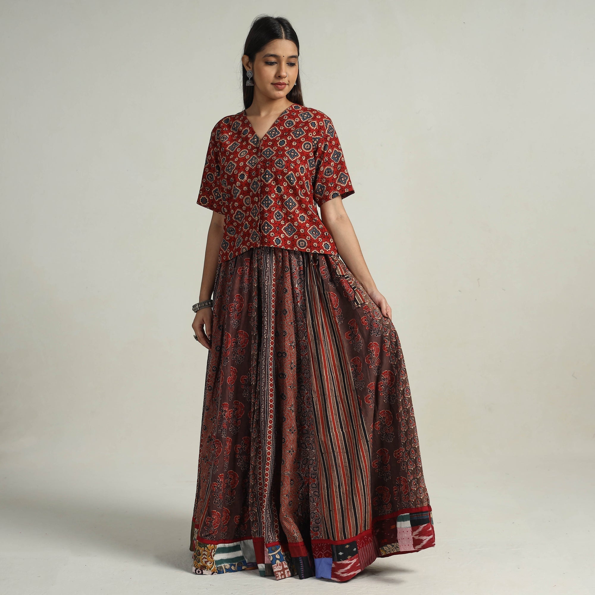 NOORI BAZAR Brown - Kutch Block Printed 24 Kali Cotton Long Skirt 22