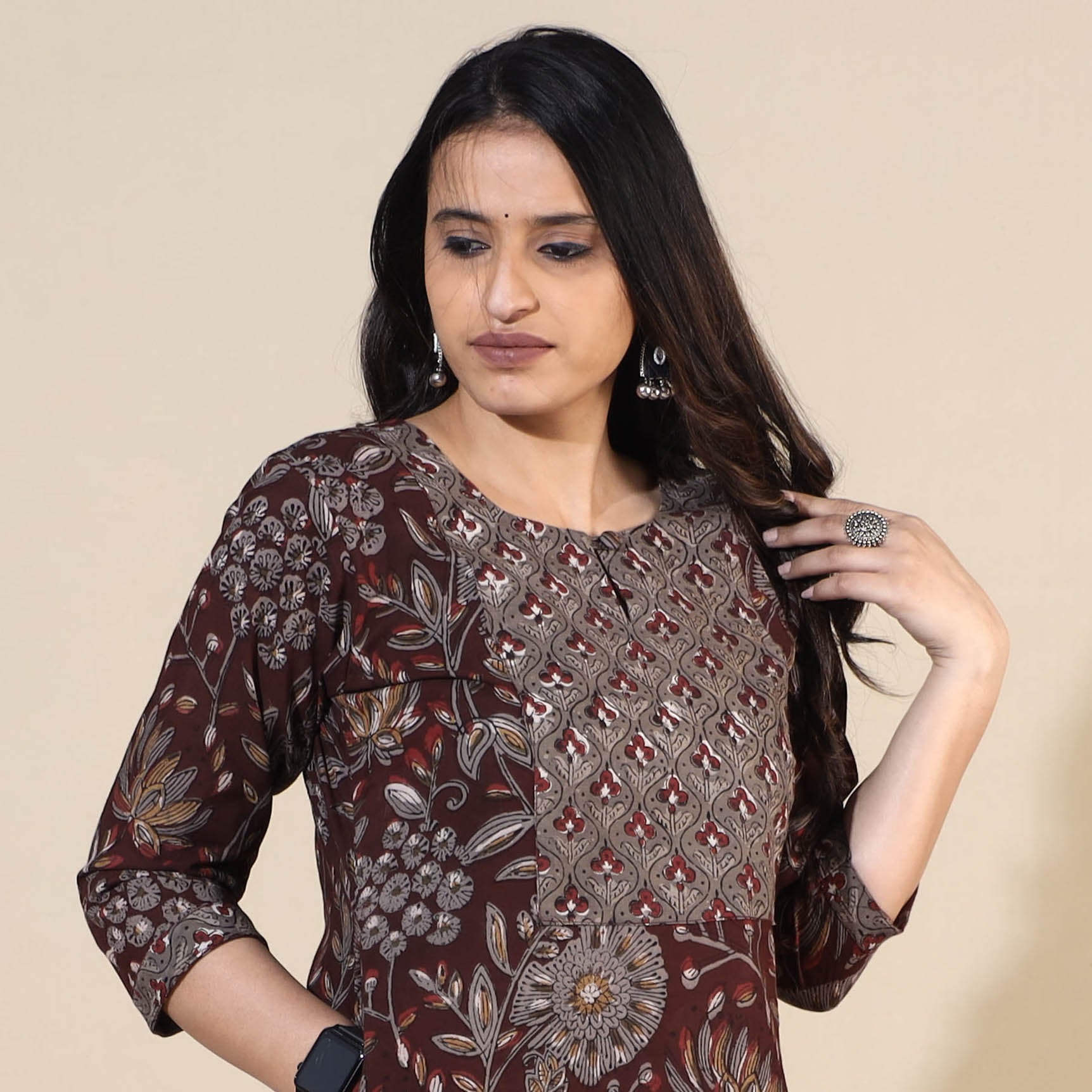 ITOKRI CASUALS Brown - Bagru Hand Block Printed Cotton Straight Long Kurta
