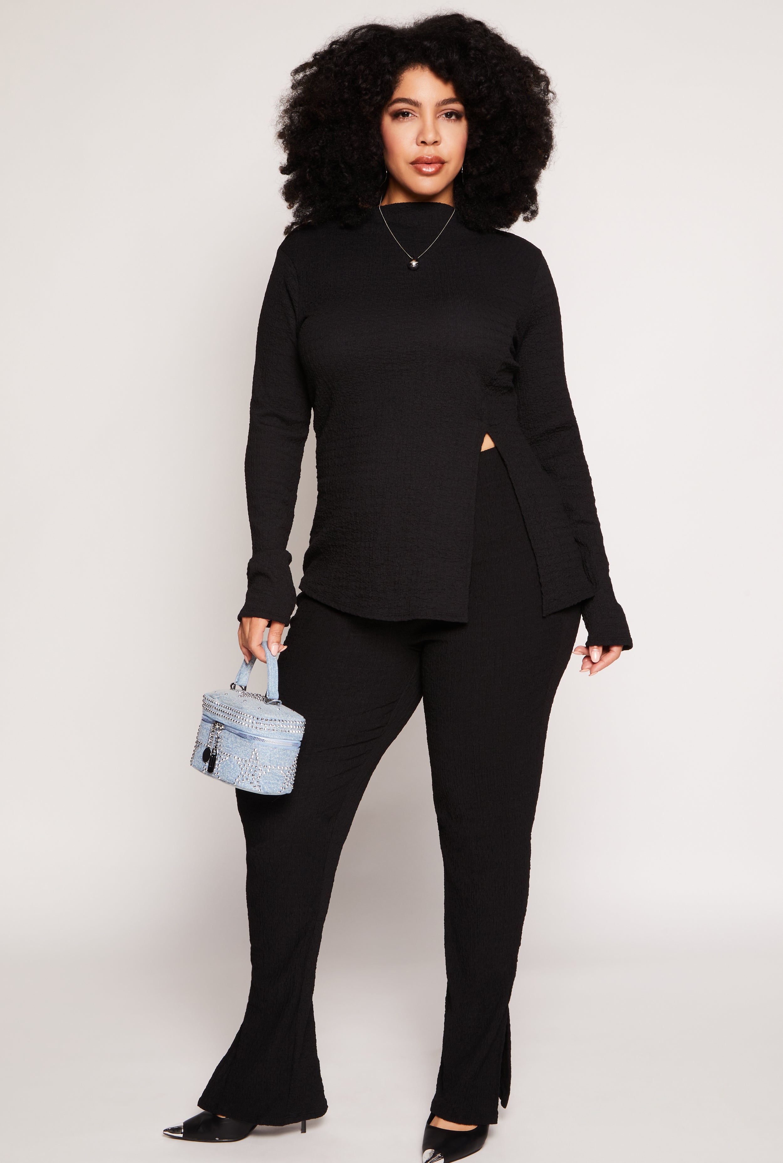 Rainbow Shops Plus Size Textured Knit Side Slit Top - view 2
