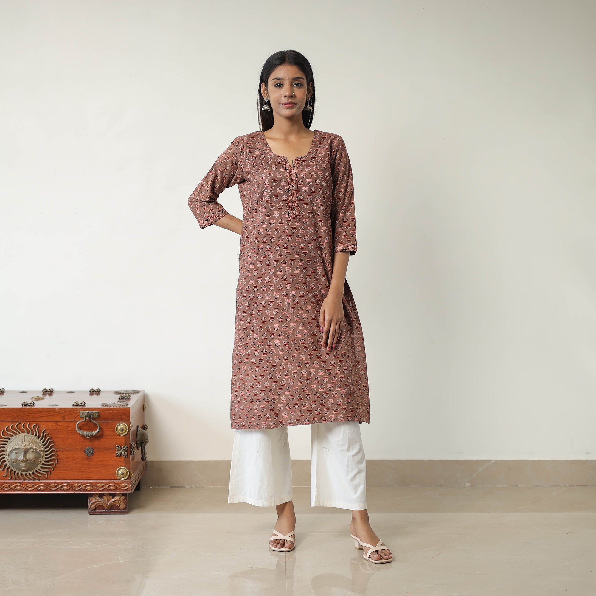 ITOKRI CASUALS Brown - Block Printed Cotton Straight Ajrakh Kurta 26 - view 2