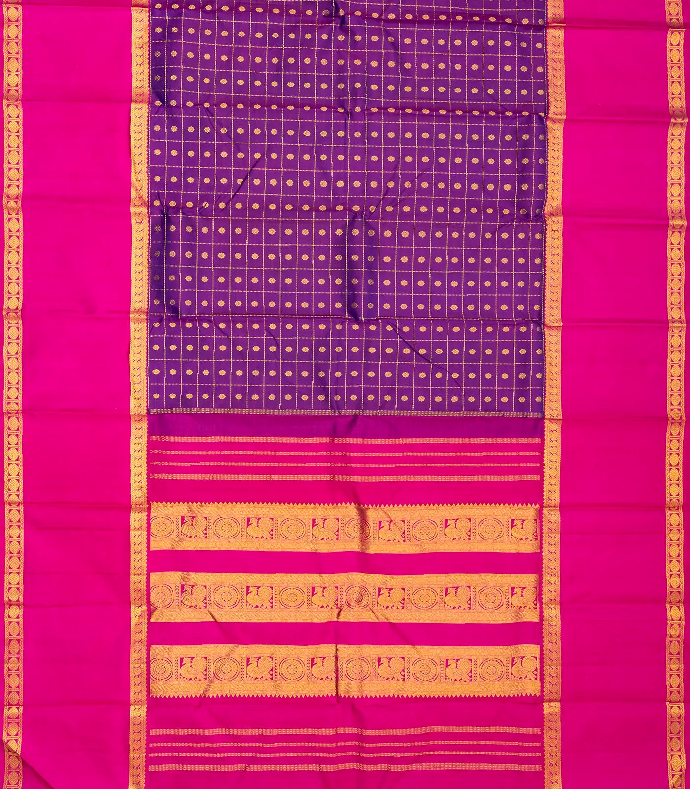 RmKV Silks Purple Handloom Kanchipuram Silk Saree With Checks & Buttas - view 2