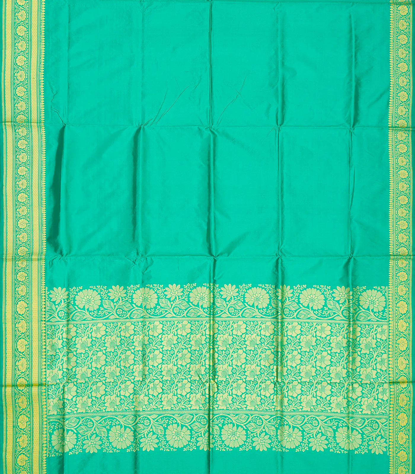 RmKV Aquamarine woven Plain Banarasi Silk Saree With Floral Motifs In Border - view 2