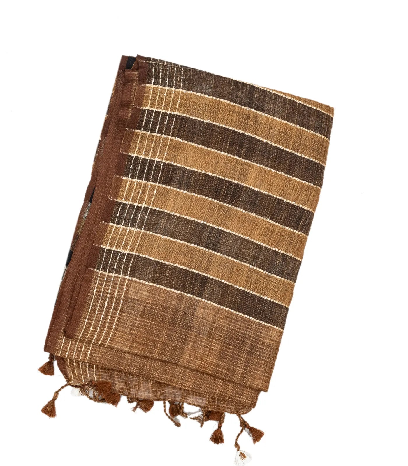 RmKV Brown Handloom Linen Saree With Striped Pallu - view 7