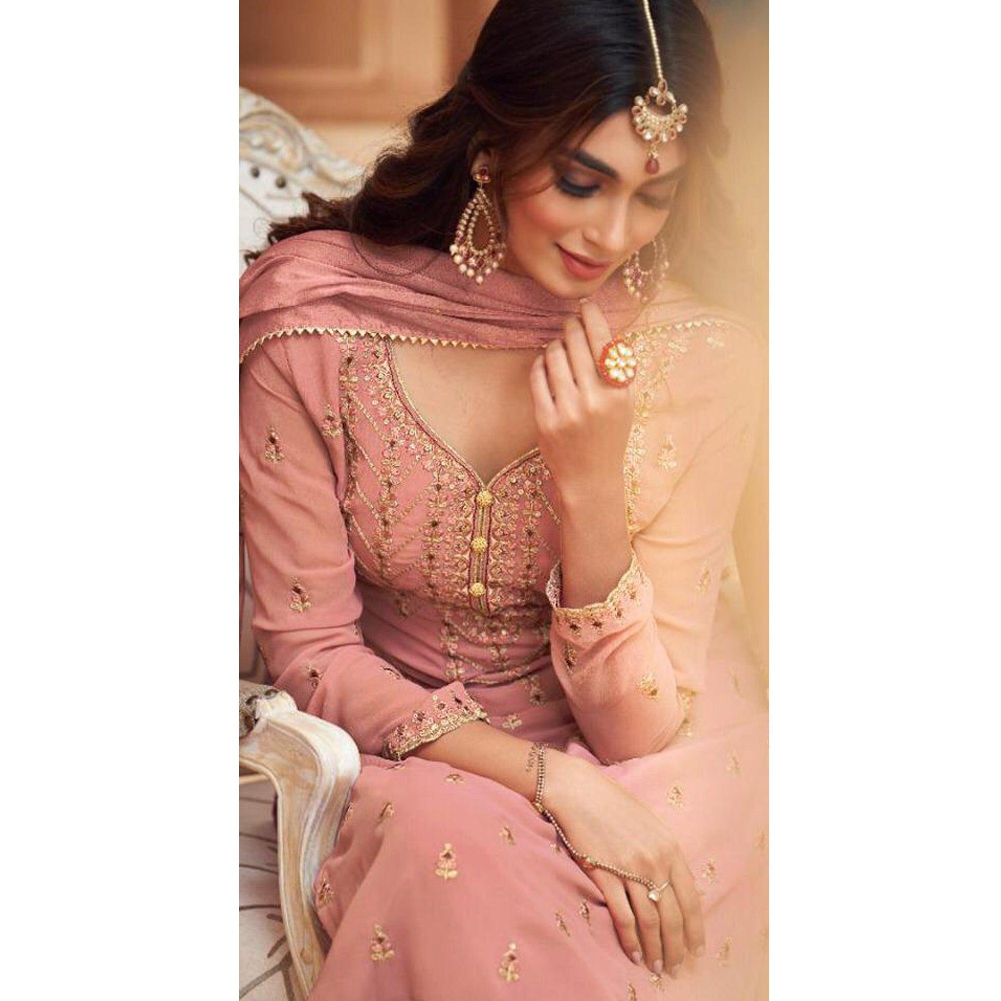 Peachmode Blush Partywear Designer Embroidery Heavy Faux Georgette Salwar suit - view 4