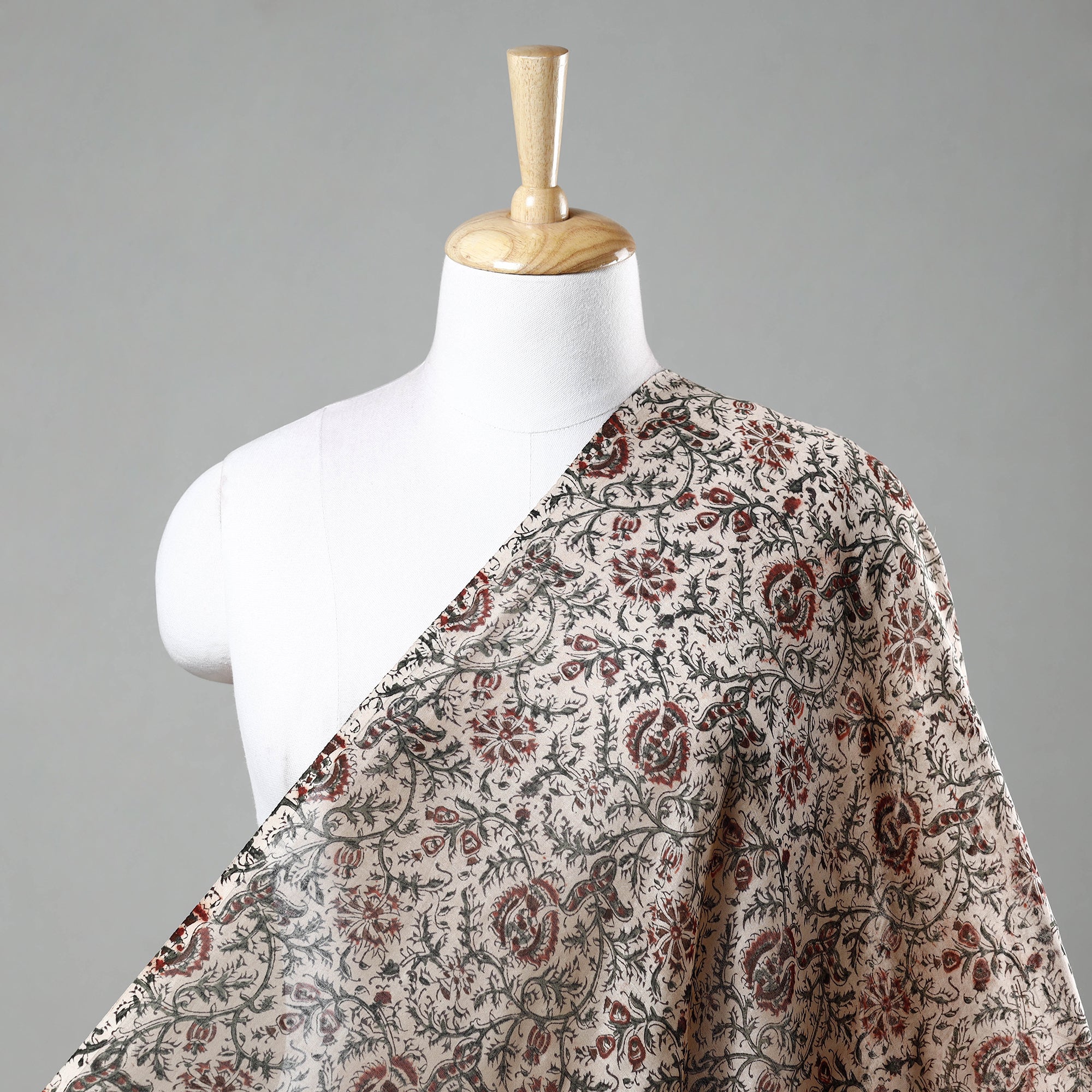 PITCHUKA SRINIVAS KALAMKARI PEDANA Beige - Pedana Kalamkari Block Print Chanderi Silk Fabric