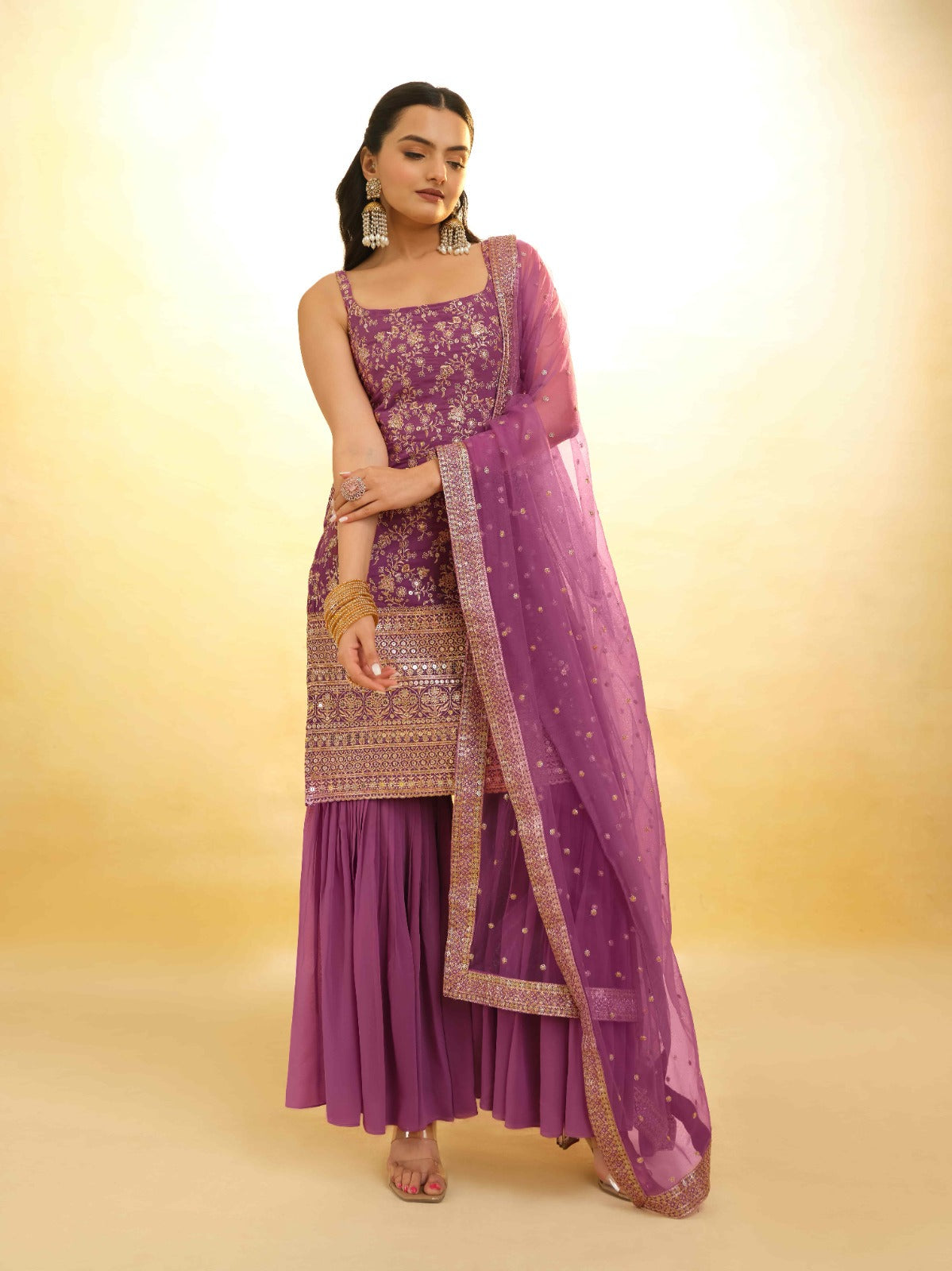 ClothsVilla Pink Georgette Suit with Embroidery and Shantoon Bottom - view 2