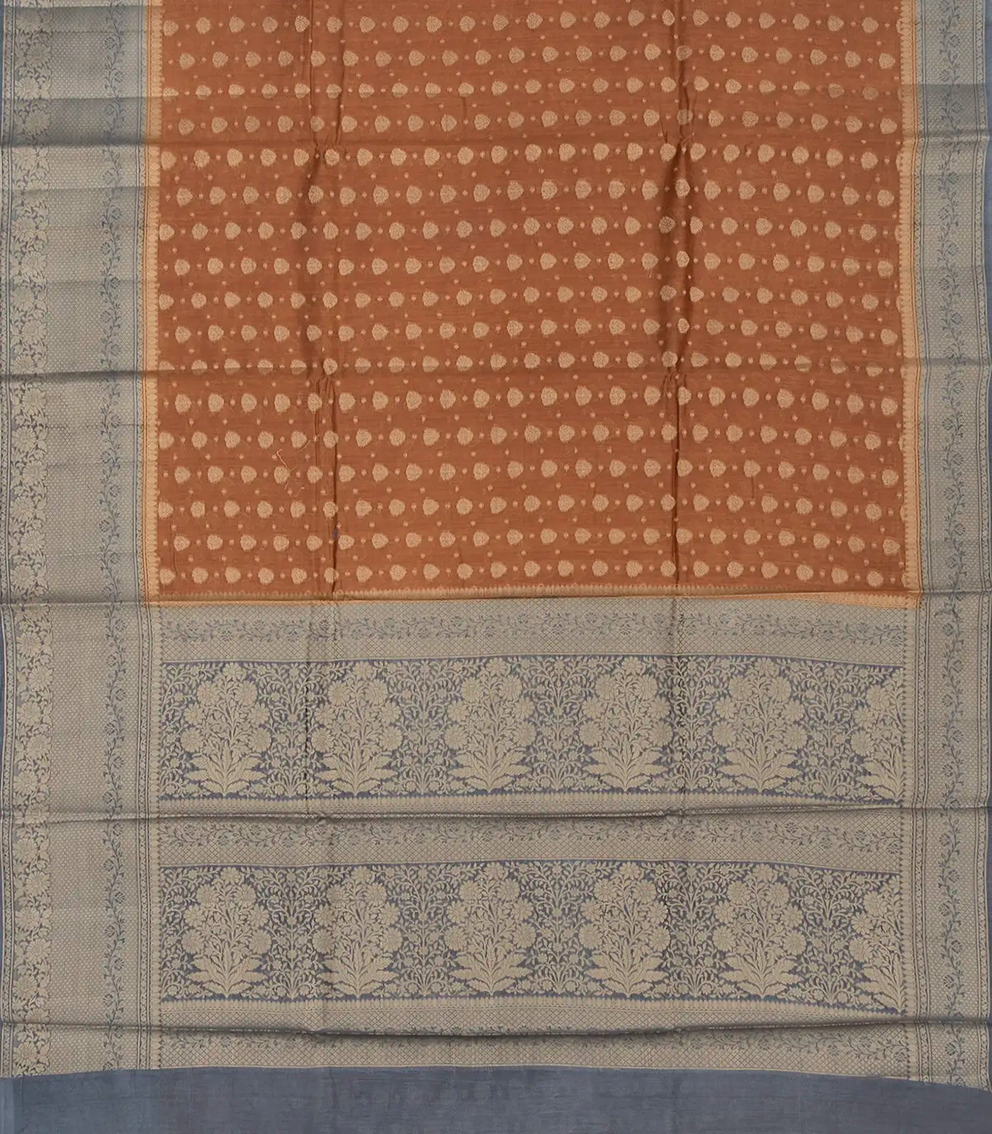 RmKV Brown Woven Banarasi Blended Cotton Saree With Floral Motifs & Grey Border-Brown - view 2