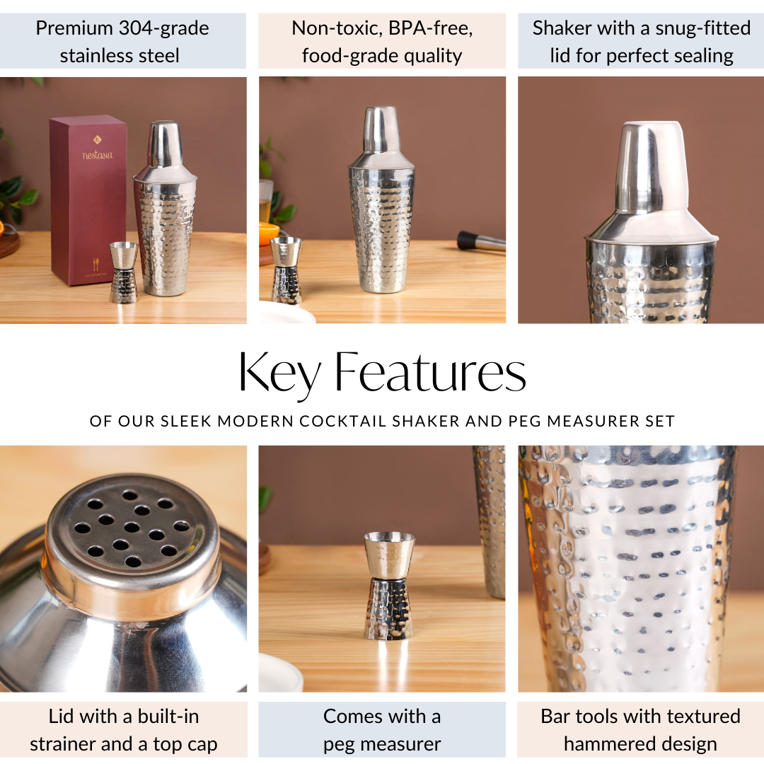 Nestasia Sleek Modern Cocktail Shaker And Peg Measurer Set - view 5