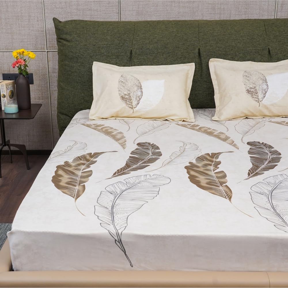 Urban Space -Home Furnishing Store 220 TC 100% Cotton Printed Bedsheet with Pillow Covers - Sweet Cherry Light Brown