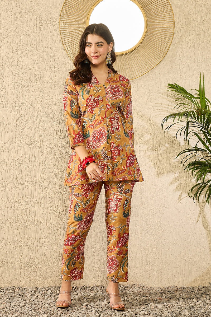 Ahika Mustard Yellow Rayon Blend Floral Printed Co-Ord Set VCORD1122 - view 3