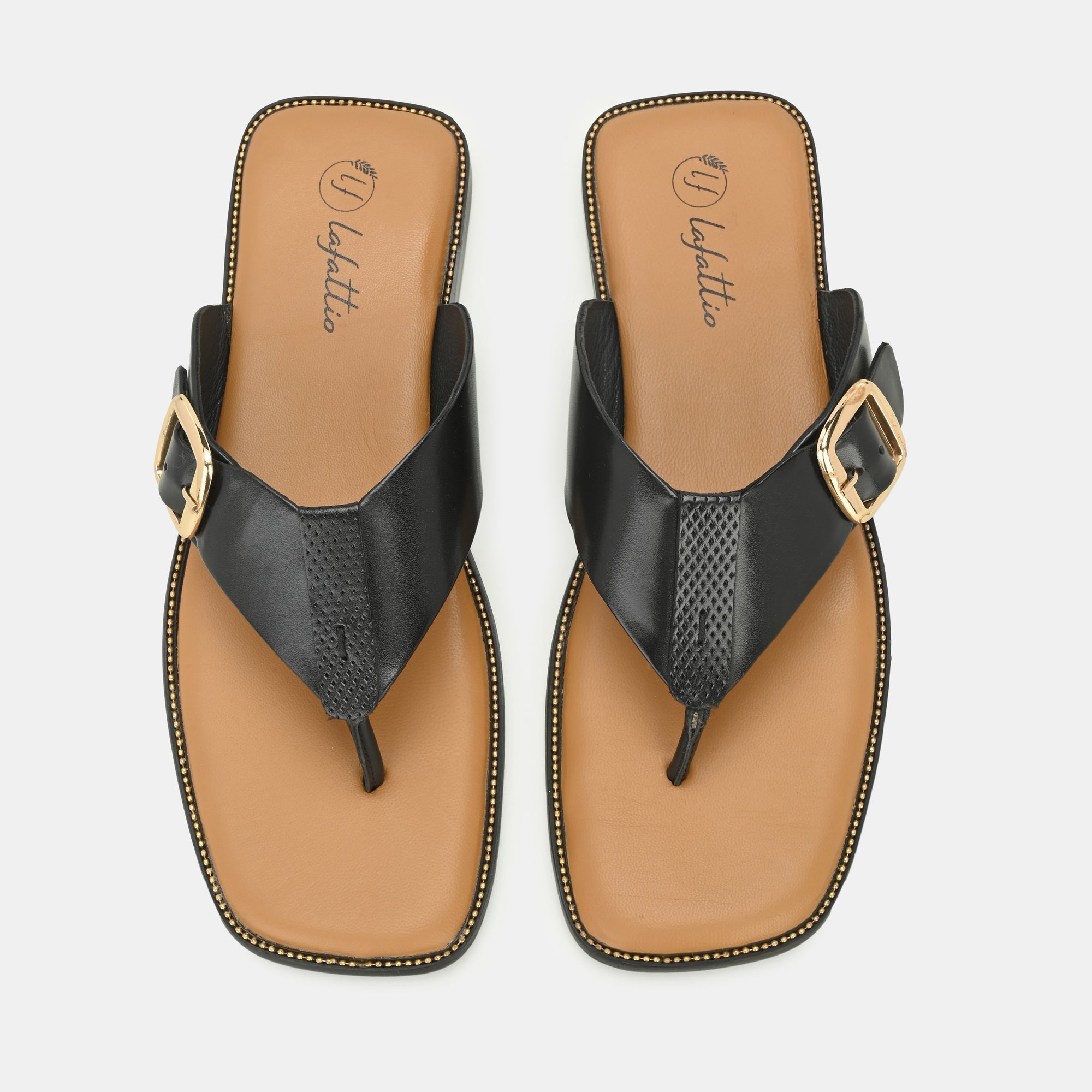 Black Buckled Slippers By Lafattio - view 4