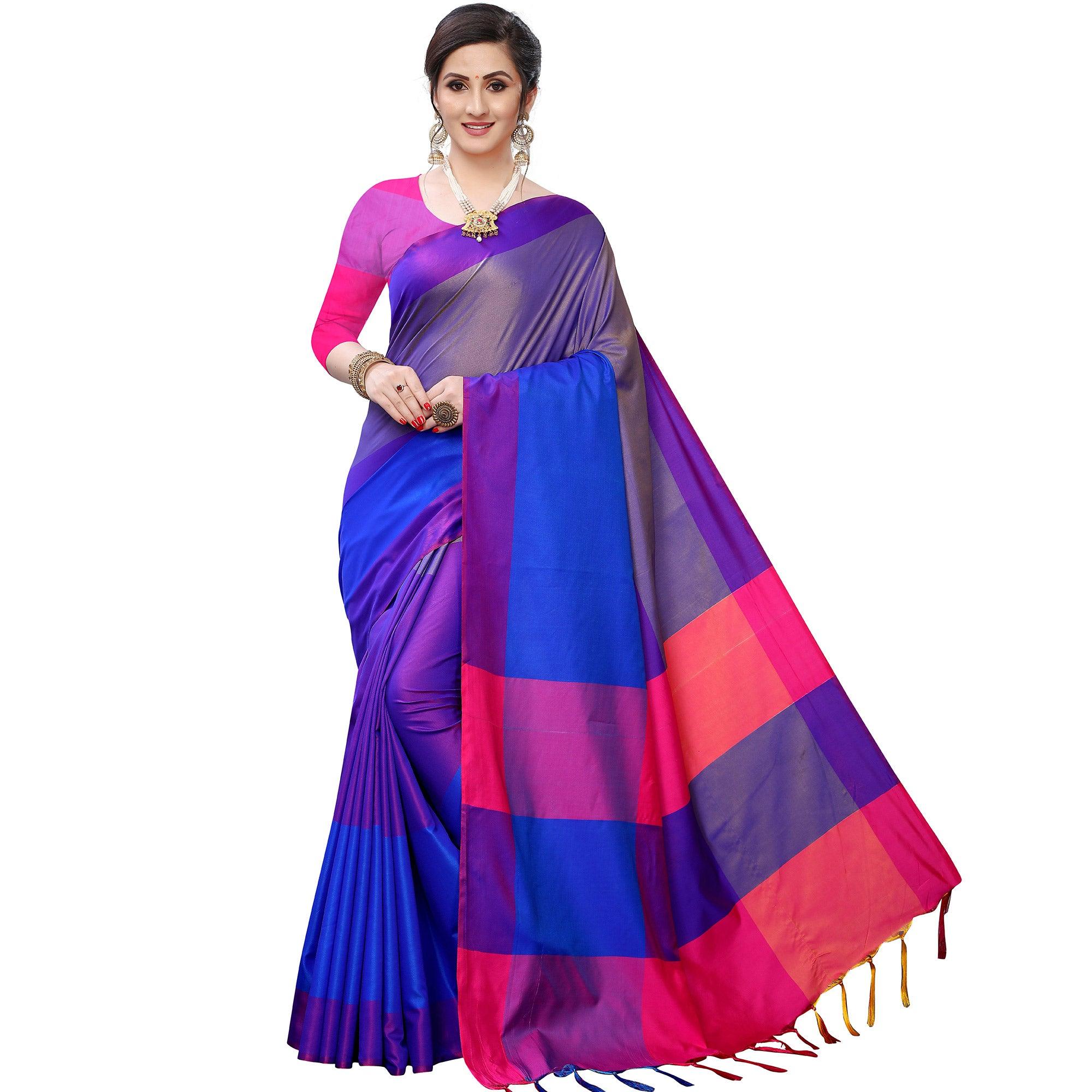 Peachmode Mesmerising Rama Blue Colored Festive Wear Woven Sana Silk Saree