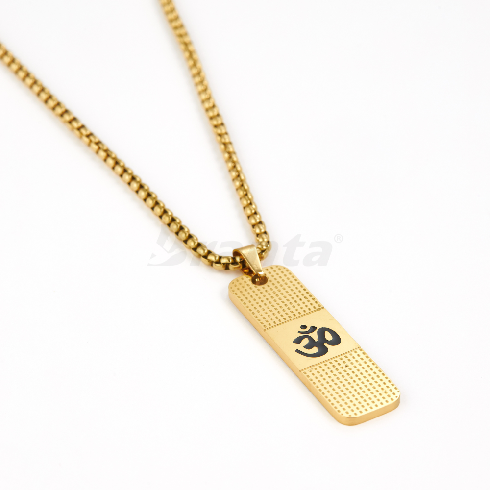 Branta Om Pendant Dotted Design Gold Chain For Men (24 Inch)
