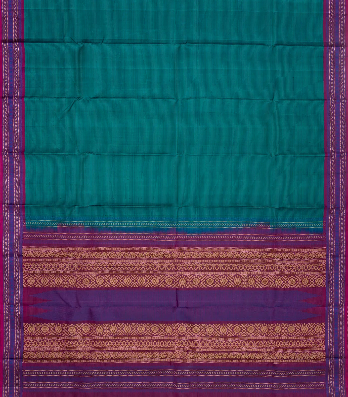 RmKV Cyan Handloom Kanchi Cotton Saree With Stripes & Contrast Border - view 2
