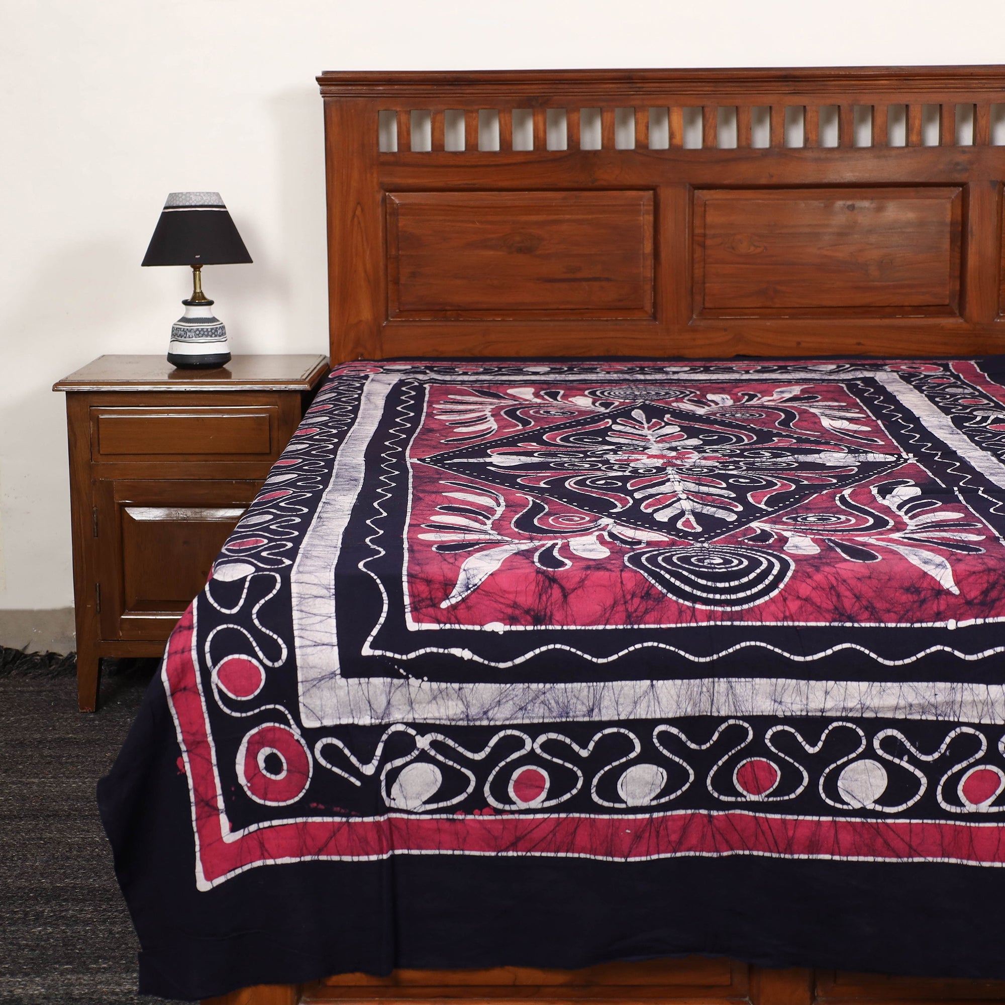 KACHCHH JI CHHAAP Black - Hand Batik Printed Cotton Single Bed Cover (96 x 59 in) 48