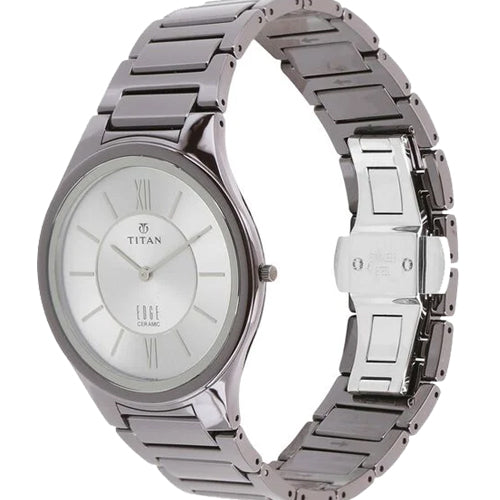 Titan Edge Ceramic Quartz Analog Silver Dial Grey Ceramic Strap Watch For Men 40.5mm NP1696QC02 - view 2