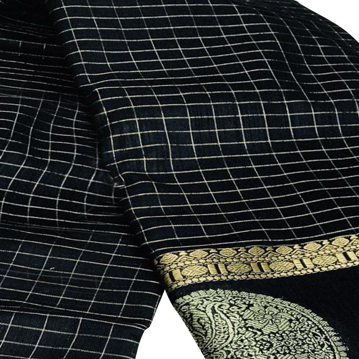 Peachmode Flaunt Black Colored Festive Wear Woven Silk Saree - view 2