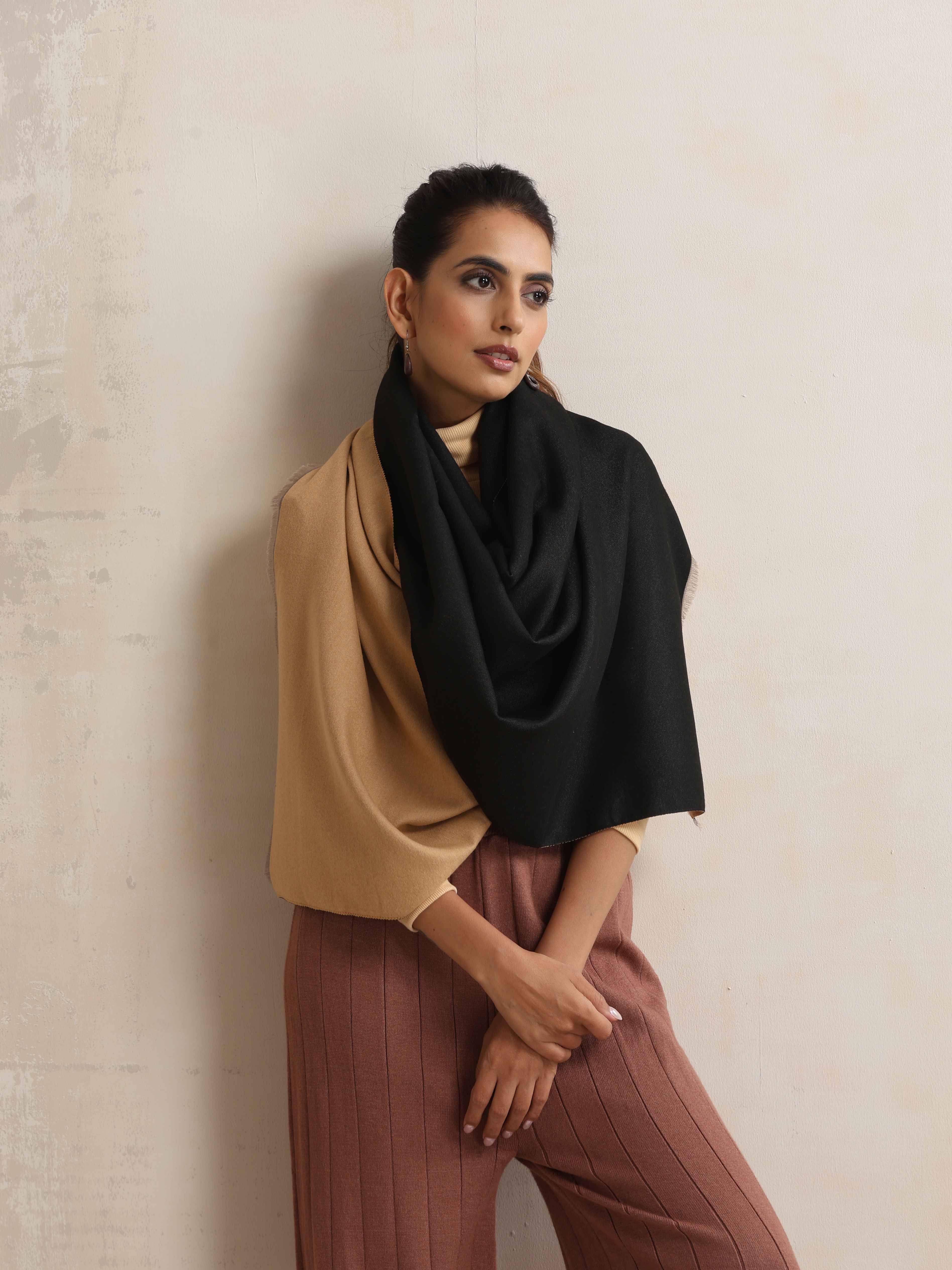 trueBrowns Black Reversible Woollen Stole - view 3