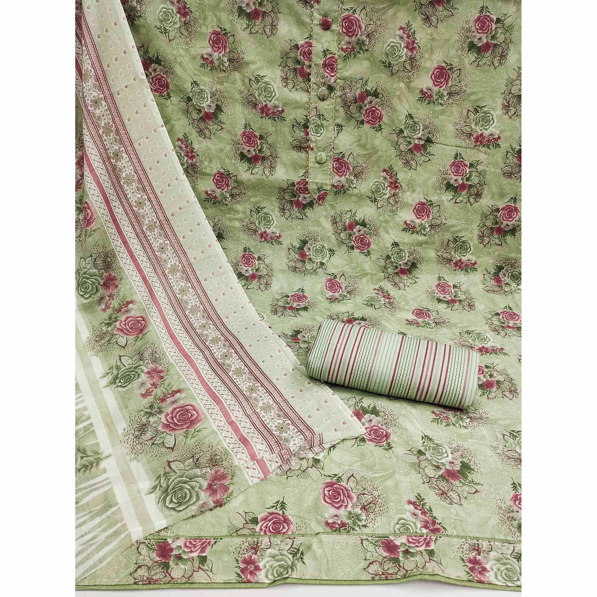 BlackTree green-floral-printed-cotton-blend-dress-material-4 - view 3