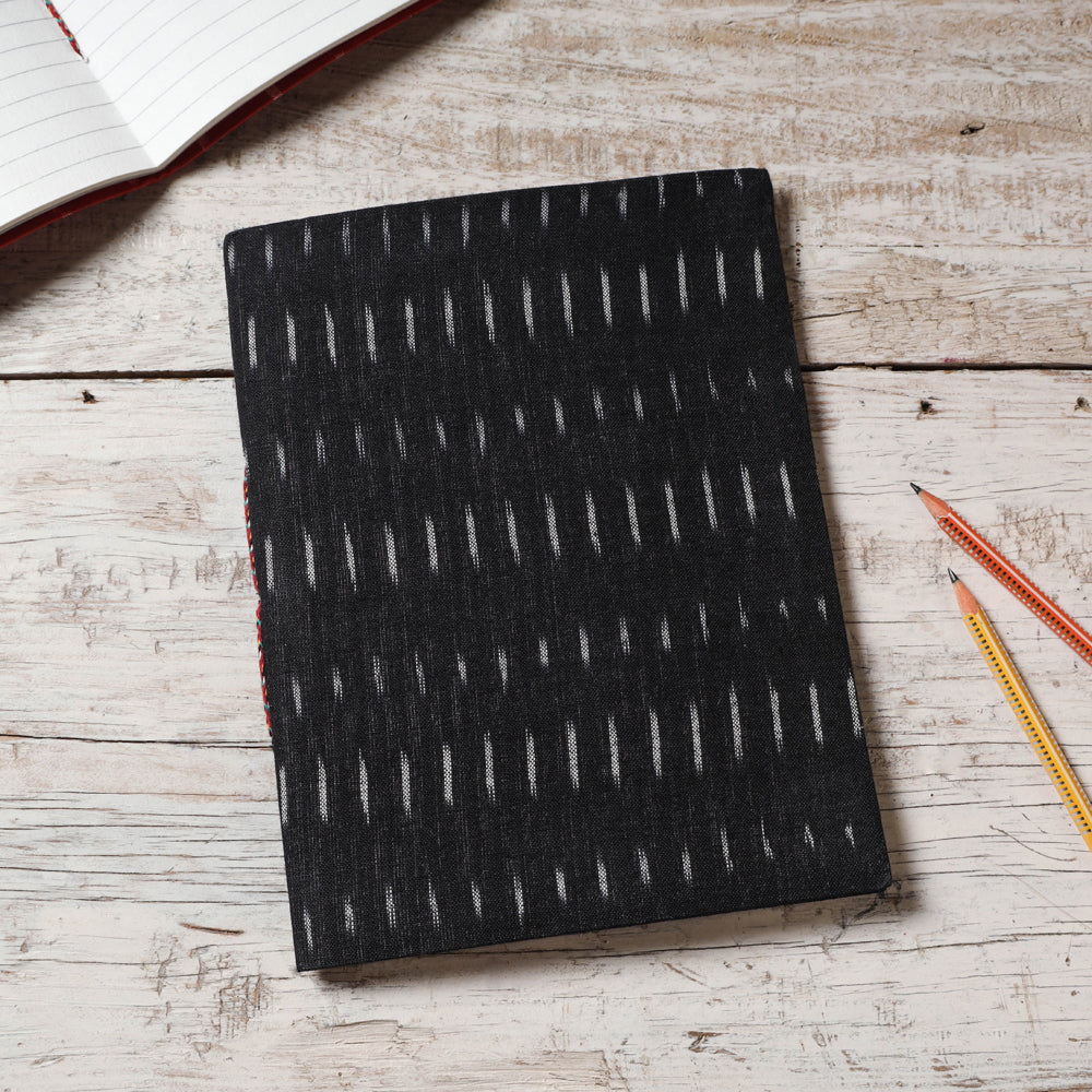 CHUTNEY CRAFT STUDIO Black - Ikat Fabric Cover Handmade Paper Notebook (9 x 7 in)