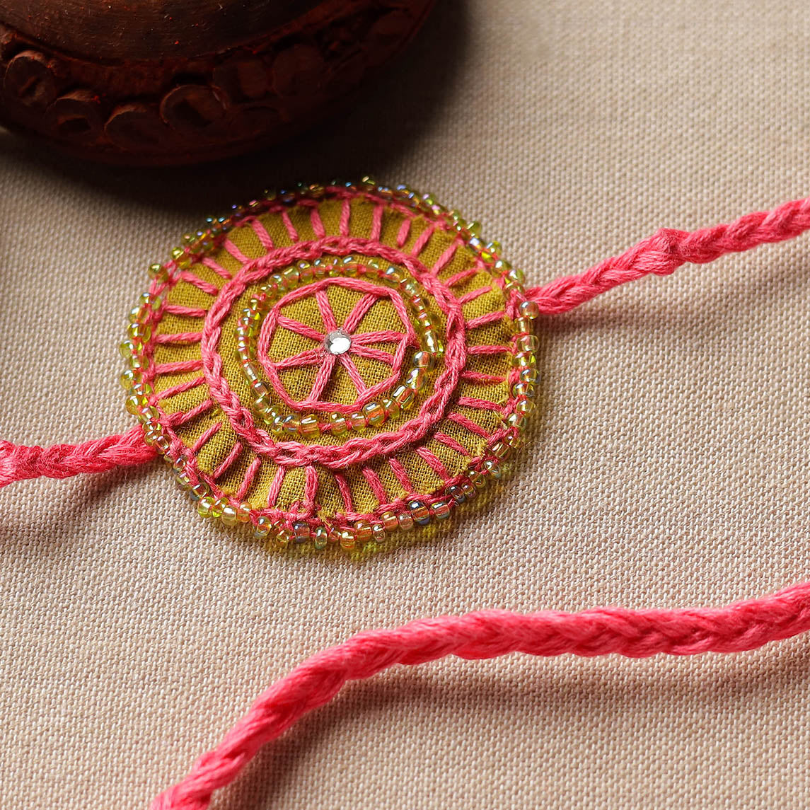 Beads & Thread Embroidered Reusable Rakhi by Neeli Titlee - view 2