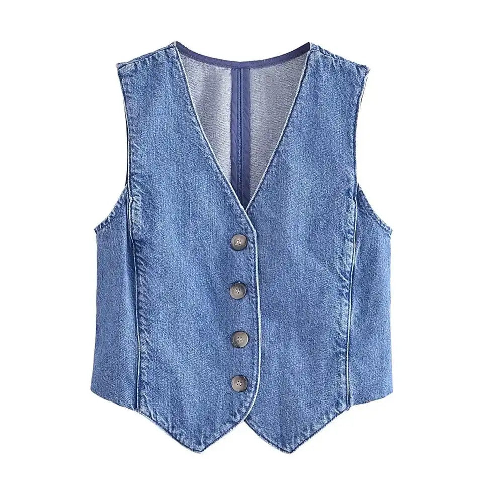 Alamode By Akanksha Cairo Denim Statement Vest Tops