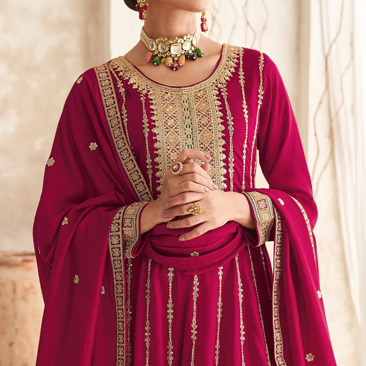 Peachmode Seller Magenta Sequins Embroidered Georgette Semi Stitched Anarkali Suit - view 3