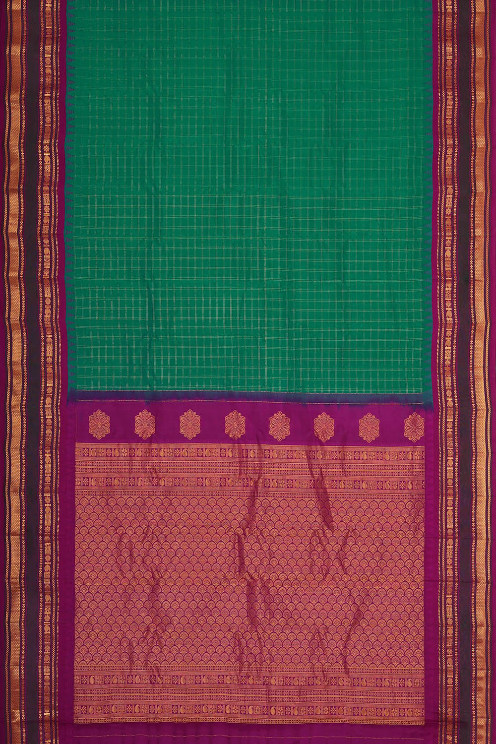 Kalanjali Gadwal Silk Teal Green Saree – Women's - view 3