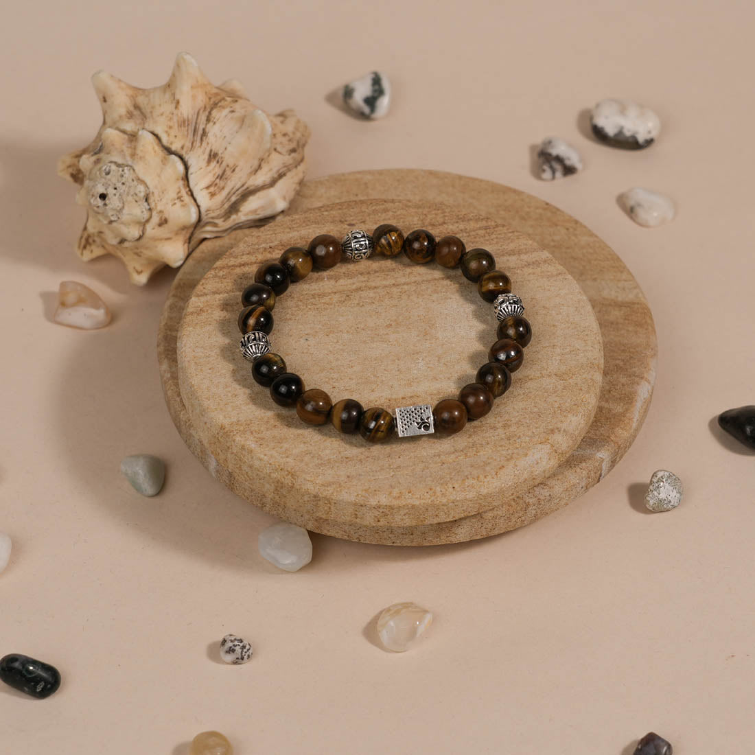 Prinjal Jewellers Tiger Eye Stone with Om Namah Shivay Silver Beads Bracelet - view 2