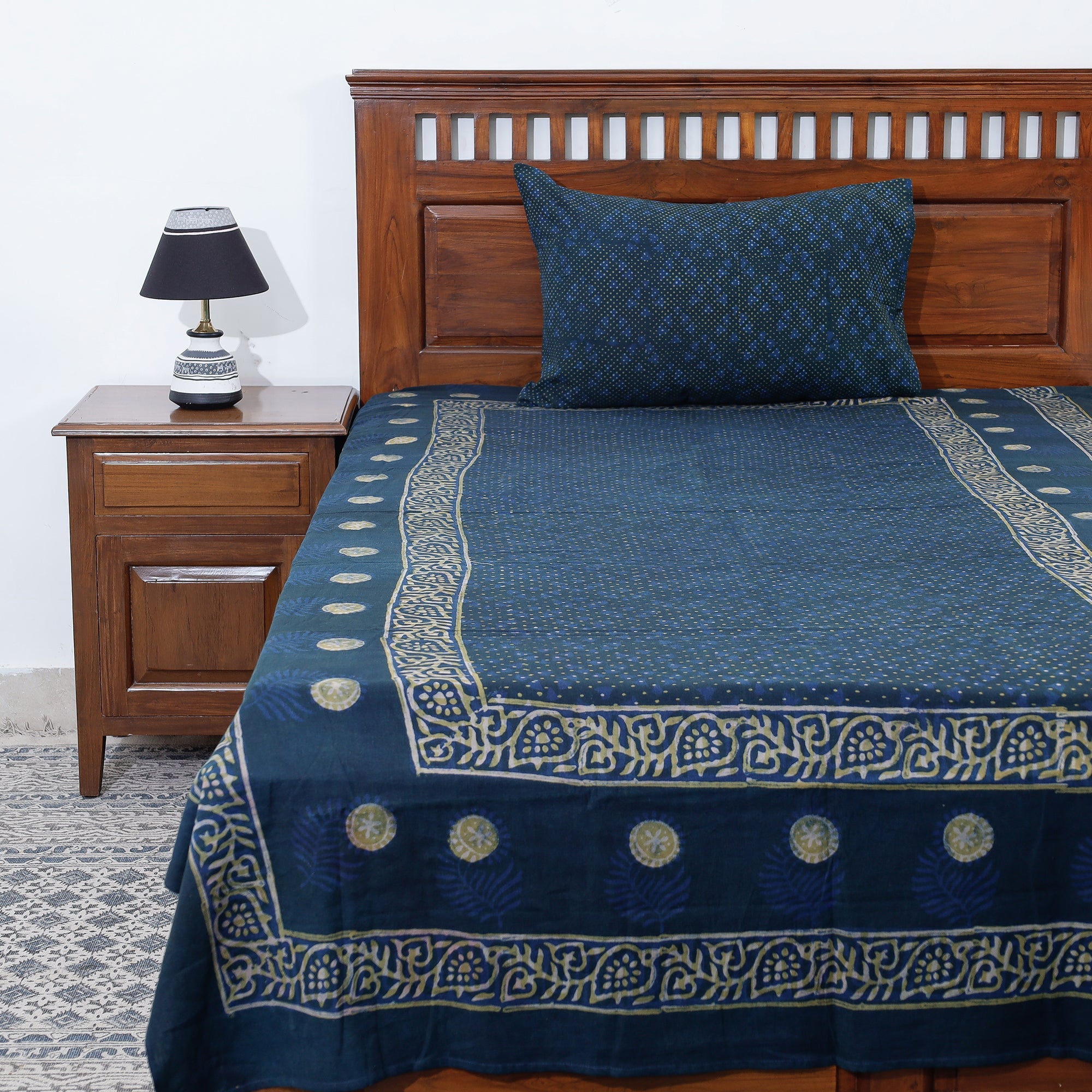 AHA VASTRA HANDLOOM Blue - Akola Block Printing Jhiri Handloom Cotton Single Bed Cover (97 x 59 in)