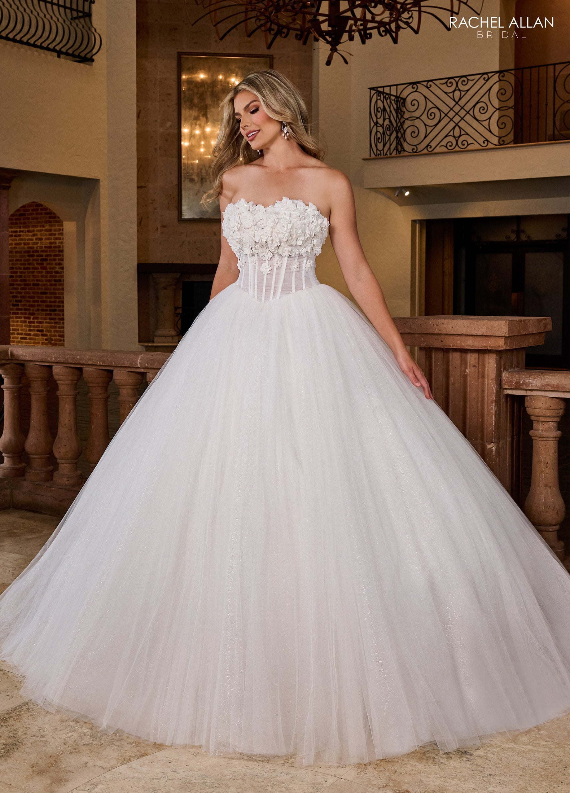 Mary's Bridal Ball Gowns Collection 3D Floral Strapless Bridal Gown by Rachel Allan RB6160