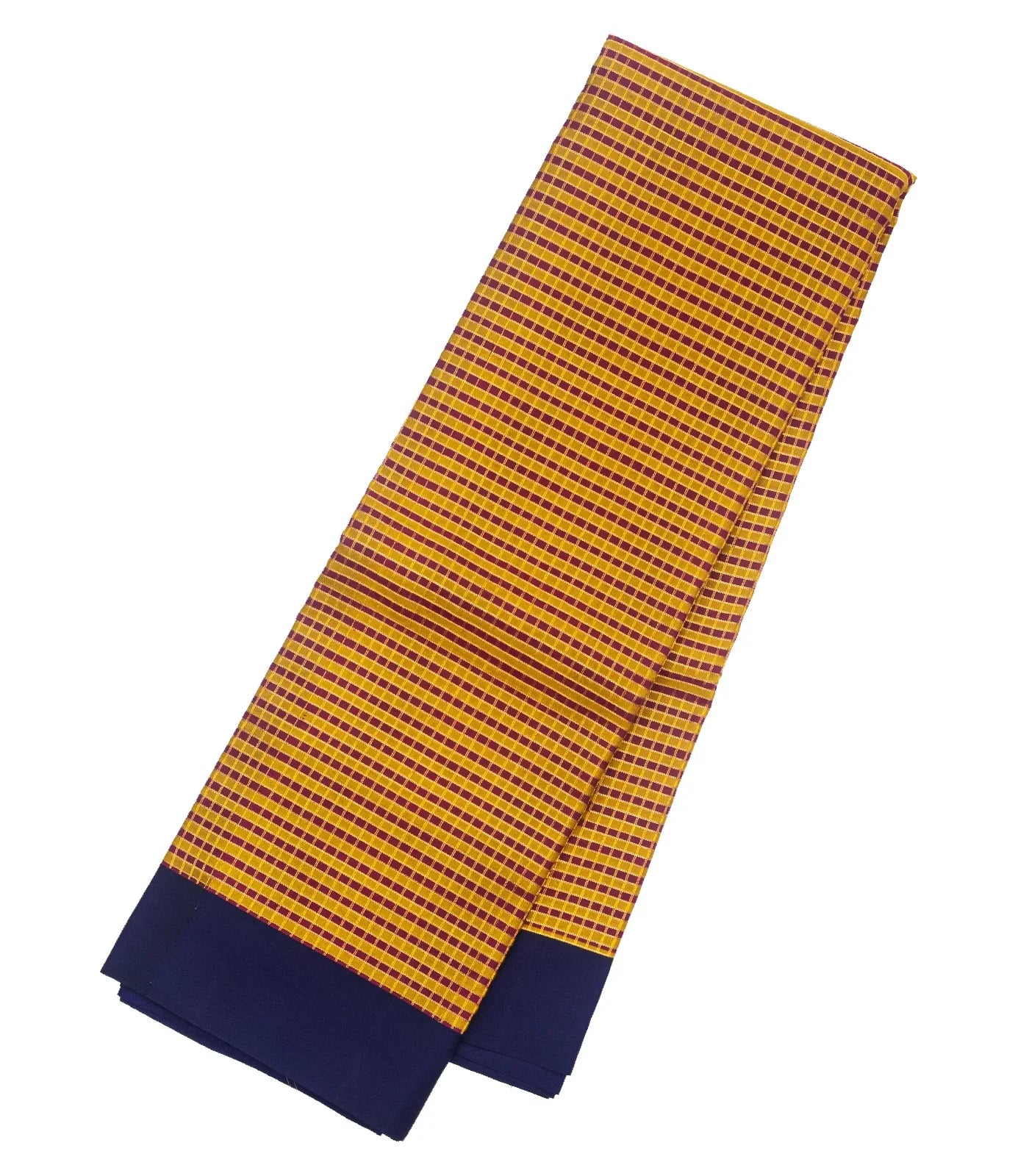 RmKV Mustard Silk Saree With Checks & Navy Blue Border