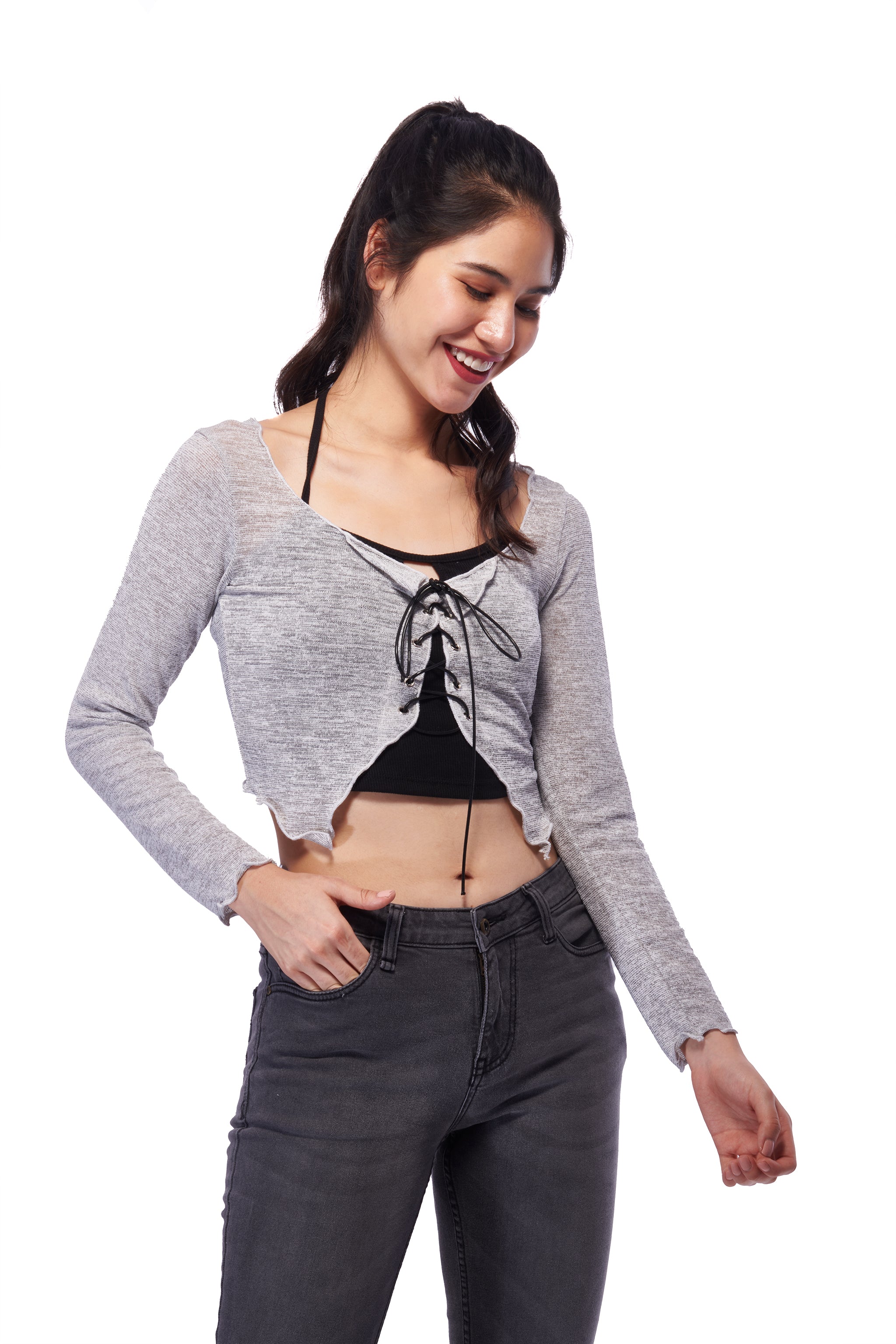 Shrug drawstring – Baddie Shrug Top with Drawstring – Grey