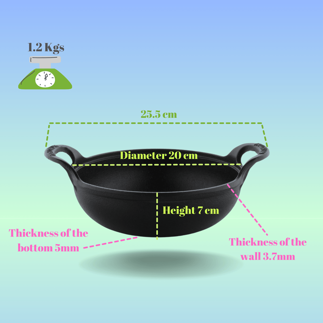 Trilonium Triple Seasoned Cast Iron CrockWok Kadhai | Gas & Induction Compatible | Black - view 2