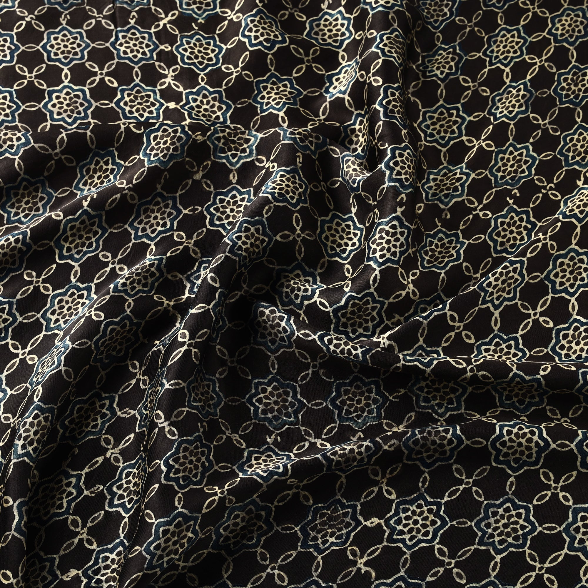 KACHCHH JI CHHAAP Black - Ajrakh Block Printed Natural Dyed Modal Silk Fabric 05 - view 3