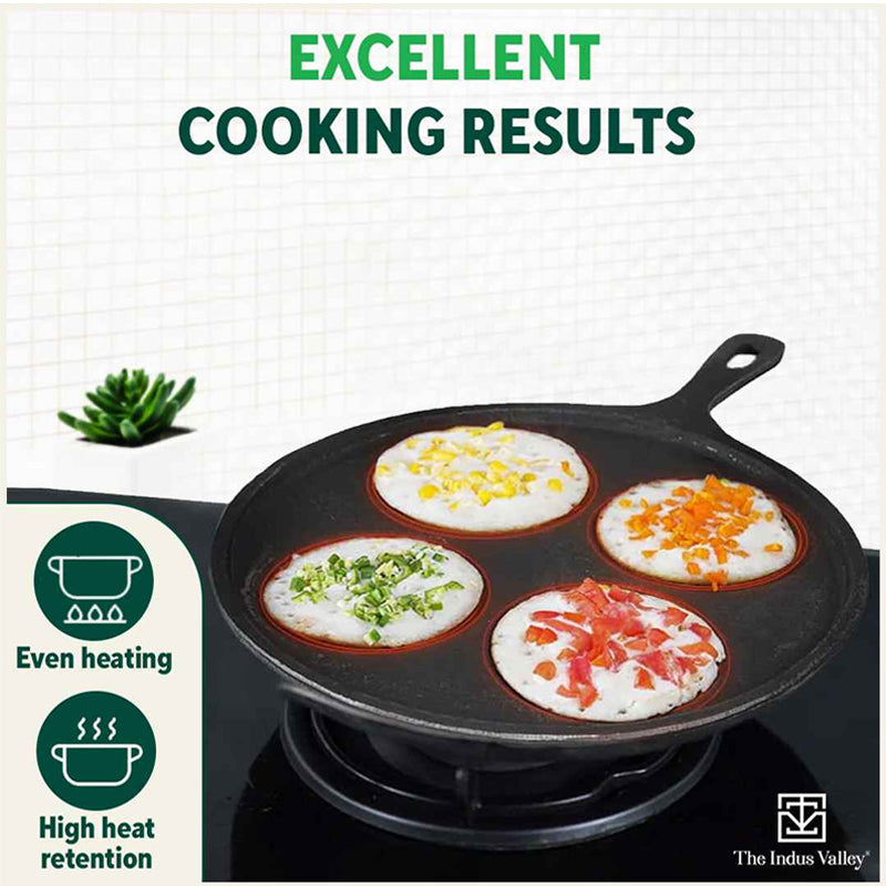 The Indus Valley CASTrong Cast Iron Uttapam/ Set Dosa Tawa, 4 Pit,Pre-seasoned, 100% Pure, Toxin-free, Induction, 27.5cm - view 7