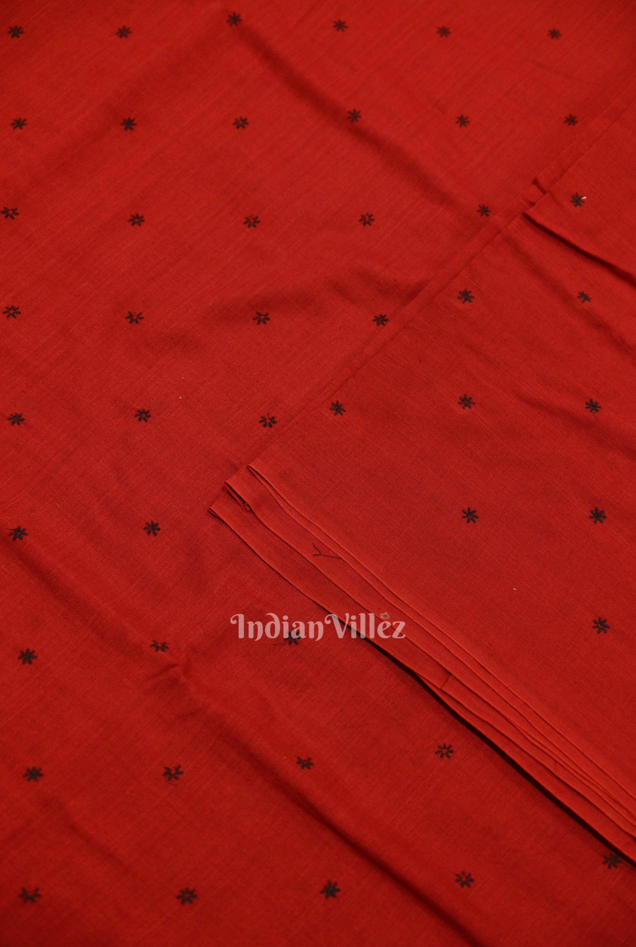 IndianVillèz Red Floral Motif Odisha Ikat Cotton Fabric - view 2