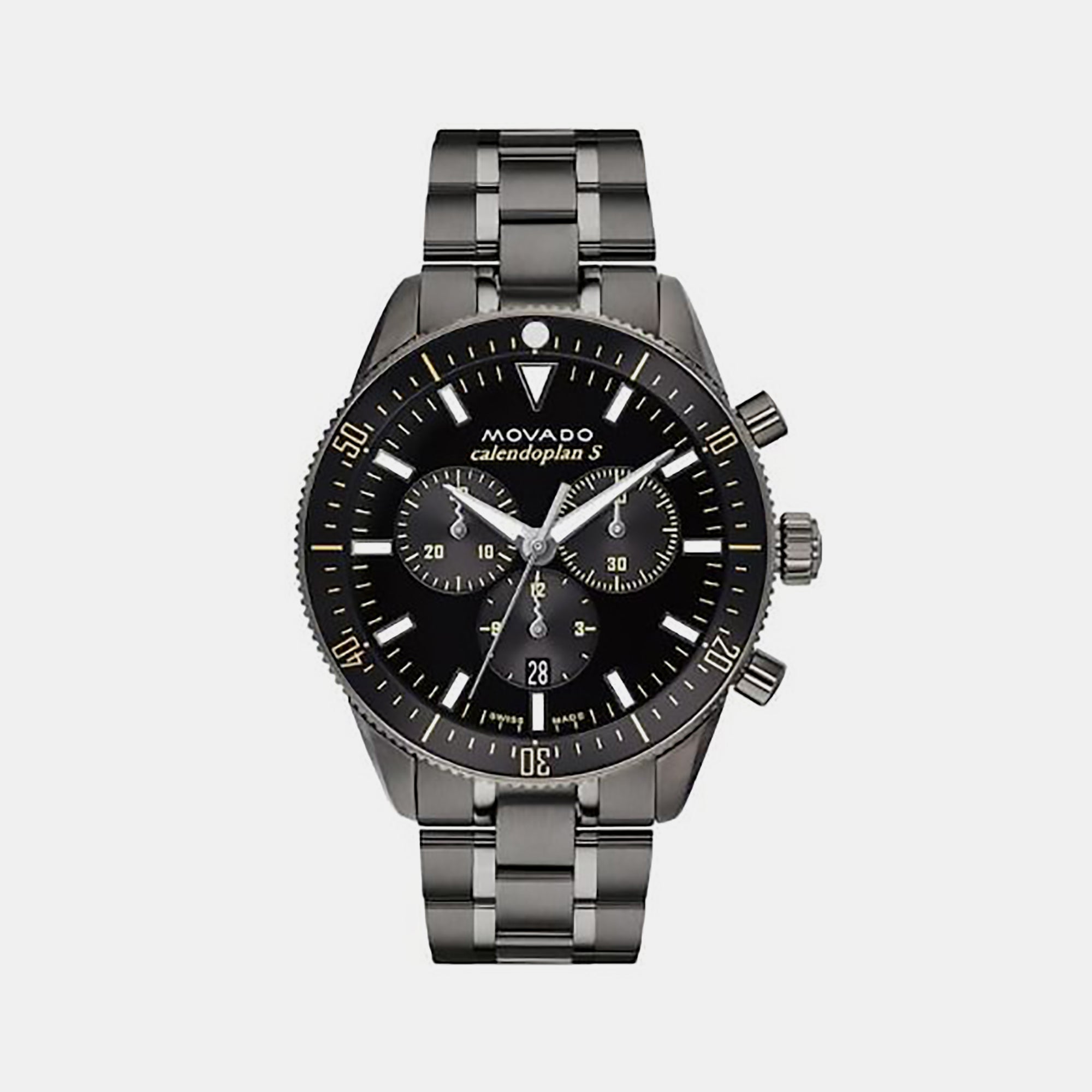 Movado Calendoplan S Heritage Men Quartz Black Dial Chronograph Stainless Steel Watch 3650125