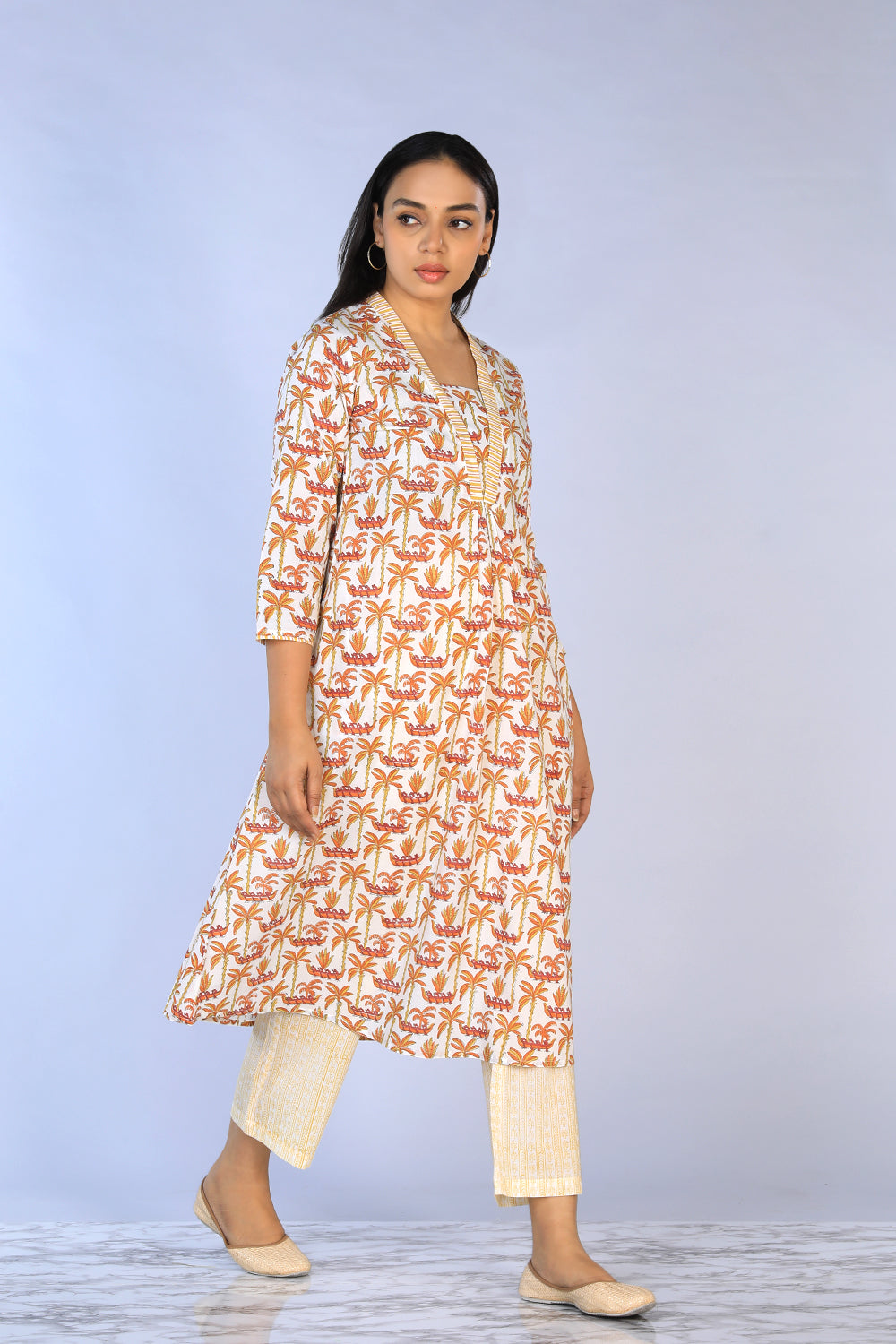 Kalanjali Ethnics Handblock Printed A-line Kurti with pants set - view 3