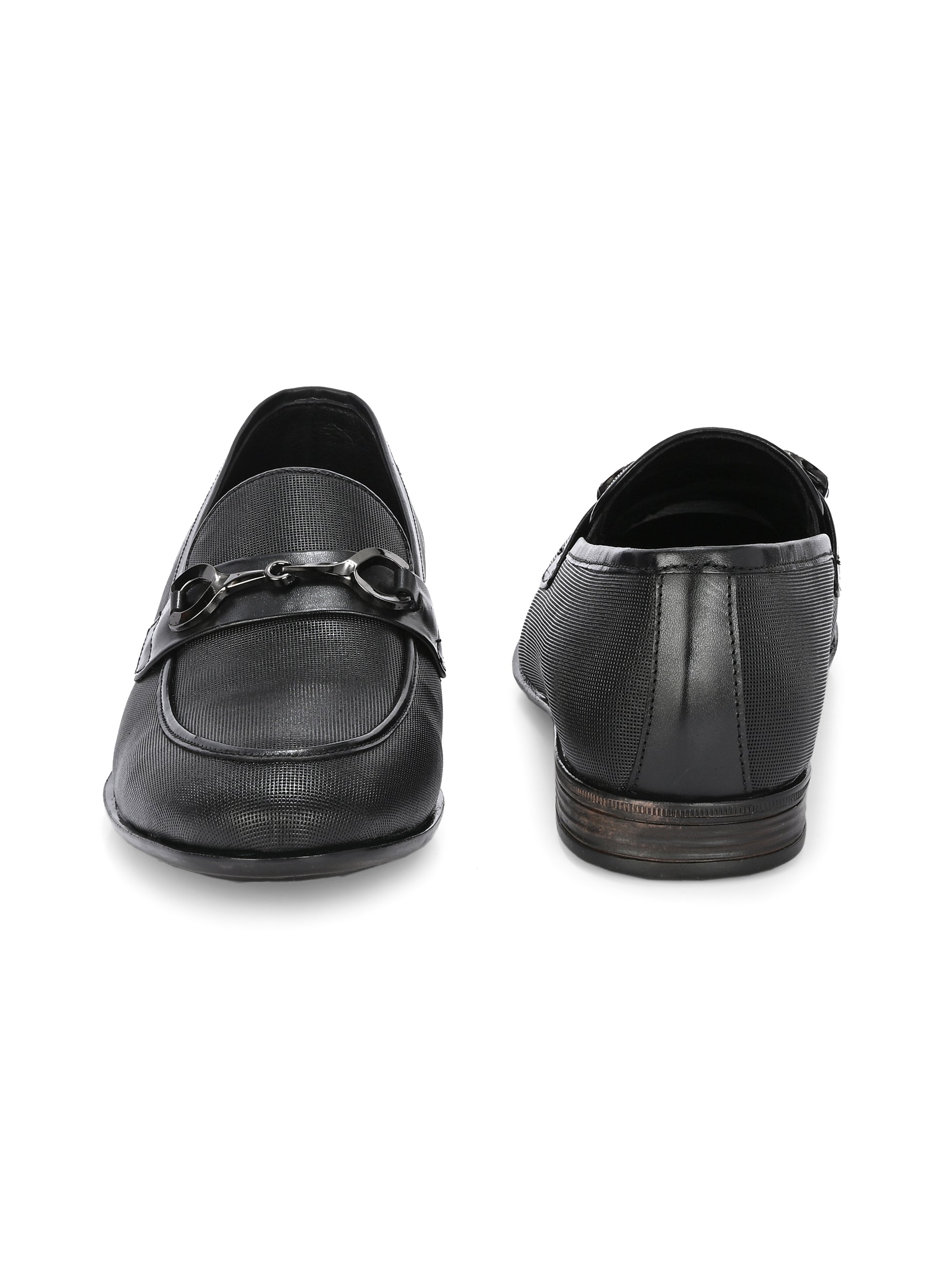 Nova Textured Buckled Loafers by Aspeerio – Black