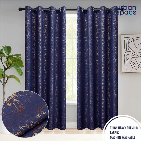 Urban Space -Home Furnishing Store Gold Foil Printed 80-85% Blackout Curtains- Pack of 1 Curtain - Sparkle - Navy Blue - view 4