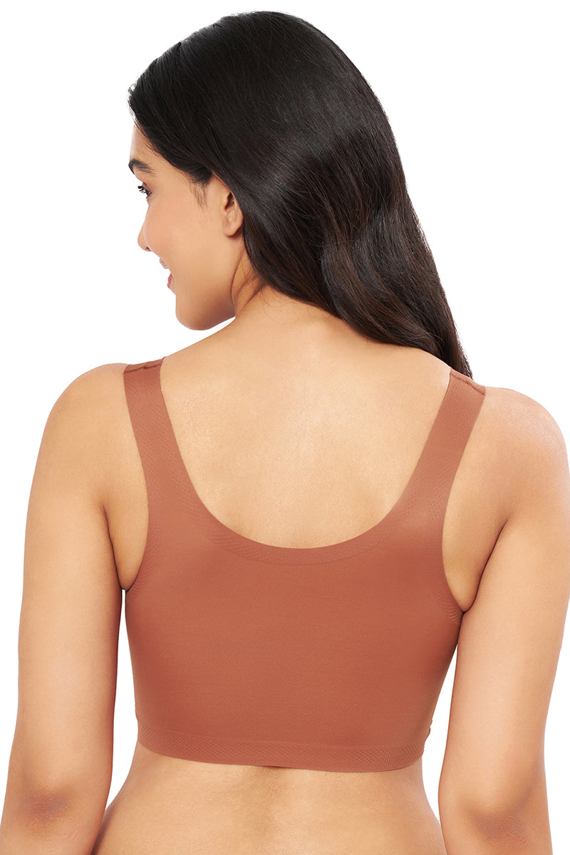 Amante Skins Solid Non Padded Non-Wired Scoop Neck Cami Bra - Caramel Nude - view 2