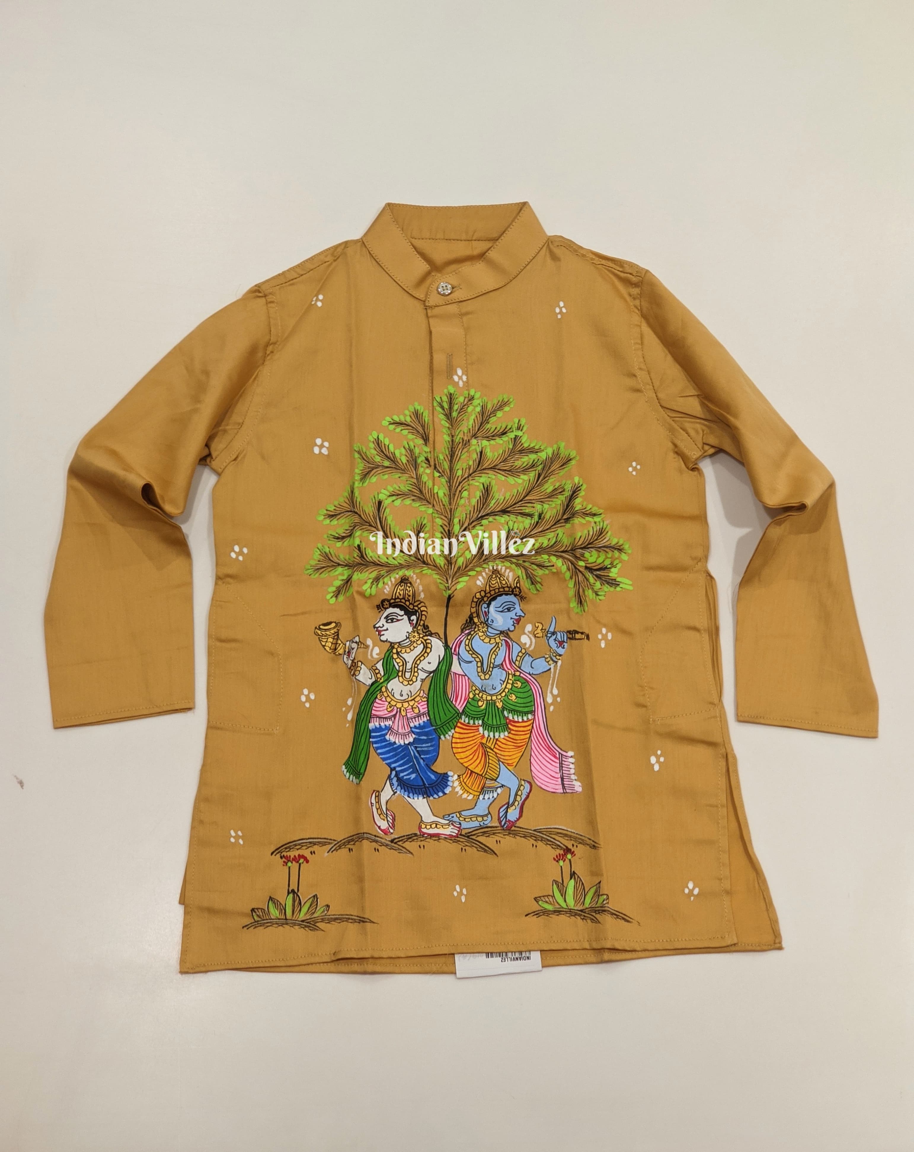 IndianVillèz Saffron Yellow Boys Nartaki Theme Pattachitra Kids Kurta & Pyjama Set - view 2