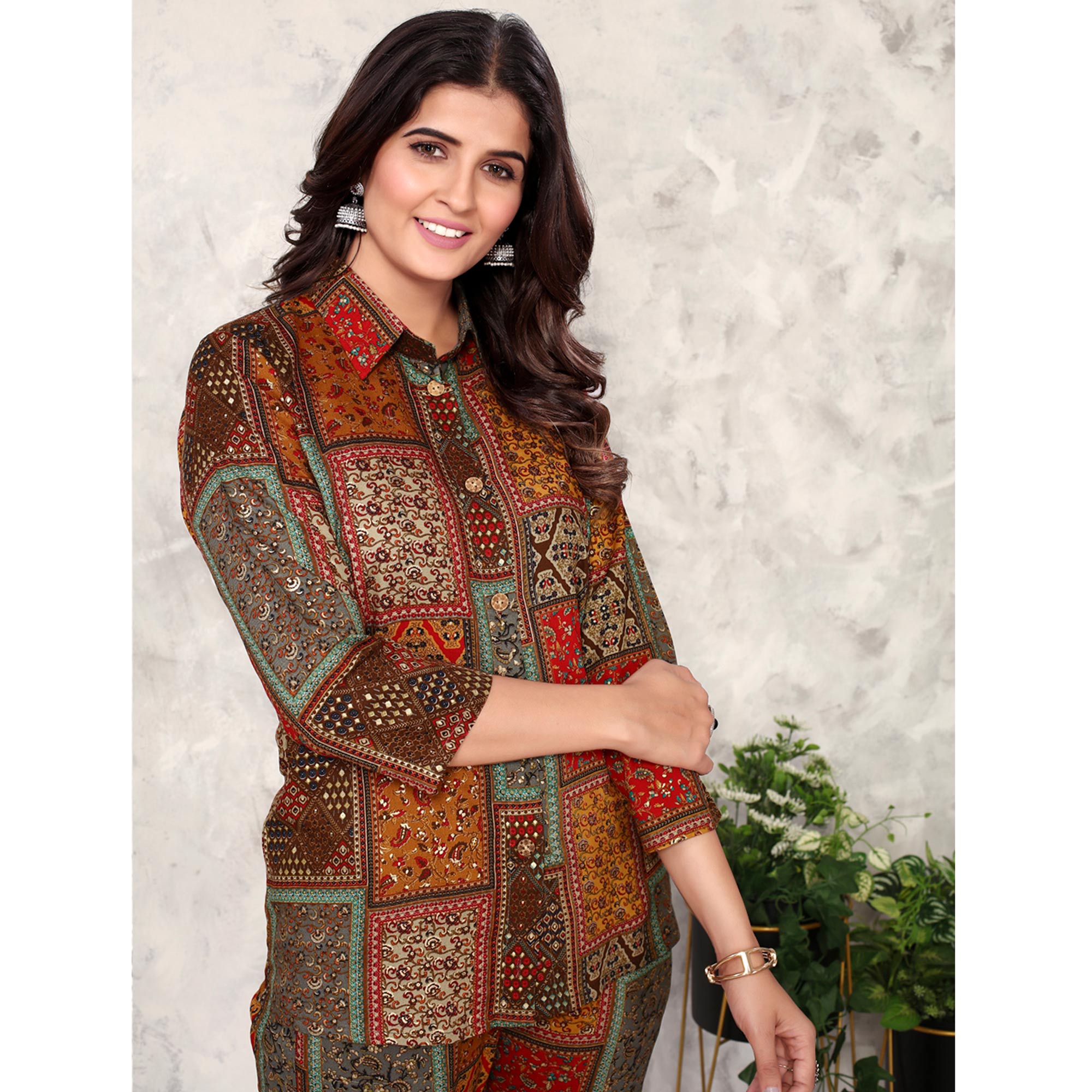 Peachmode Seller Brown Floral Printed Rayon Co Ord Set - view 7