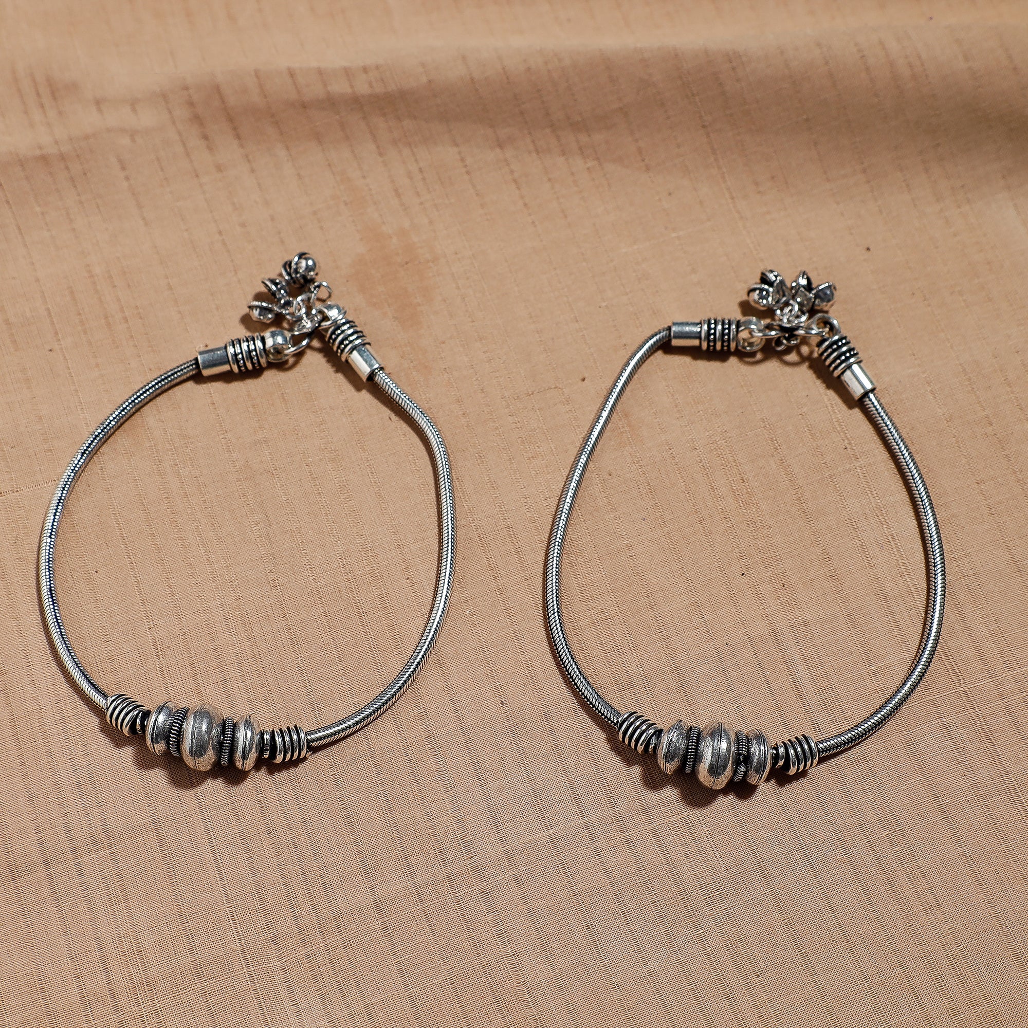 WHITE RIVER STORIES Antique Finish Oxidised German Silver Anklets - view 2