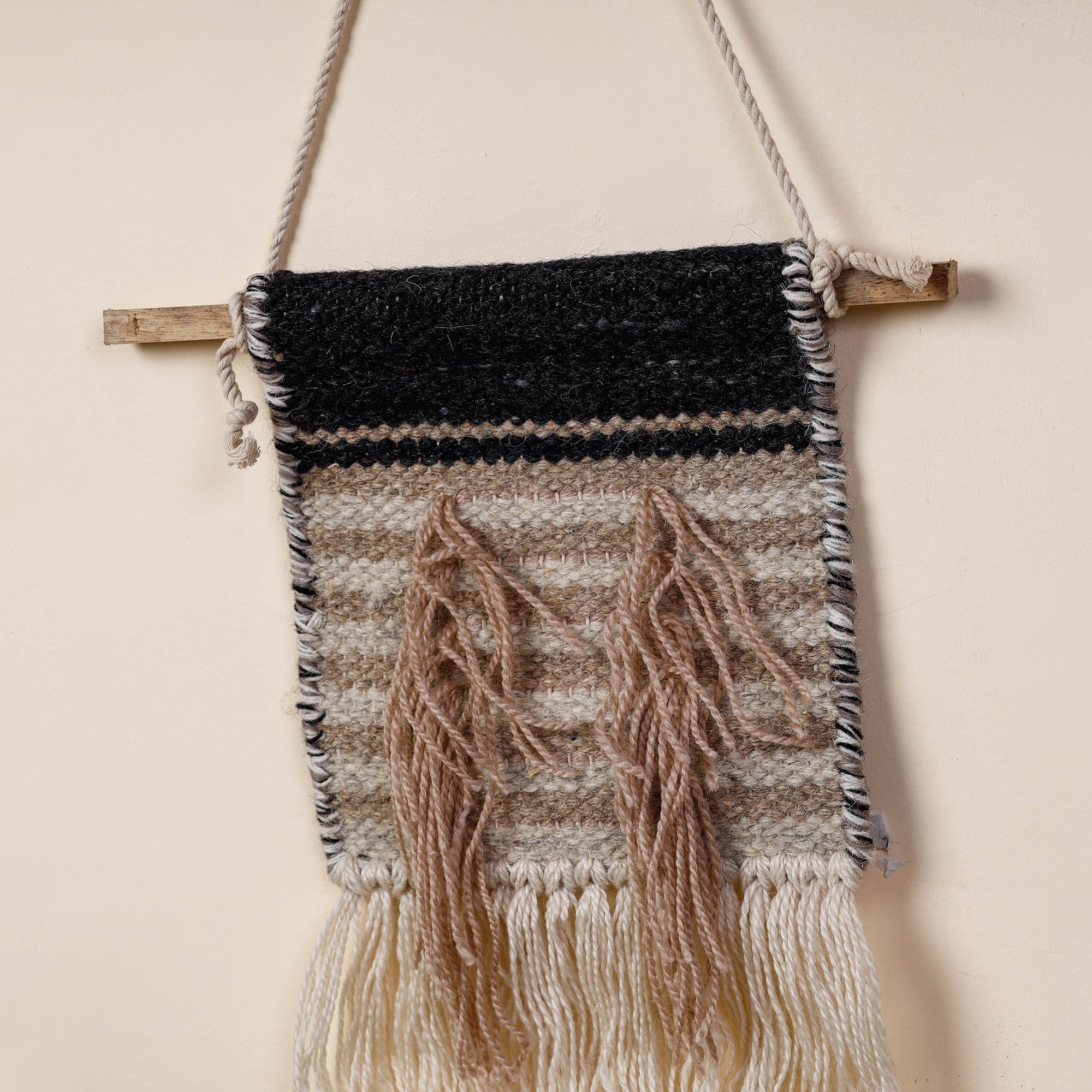 ITOKRI CRAFTS INITIATIVE Bhadohi Handwoven Wool Geometric Fringed Wall Hanging - view 2