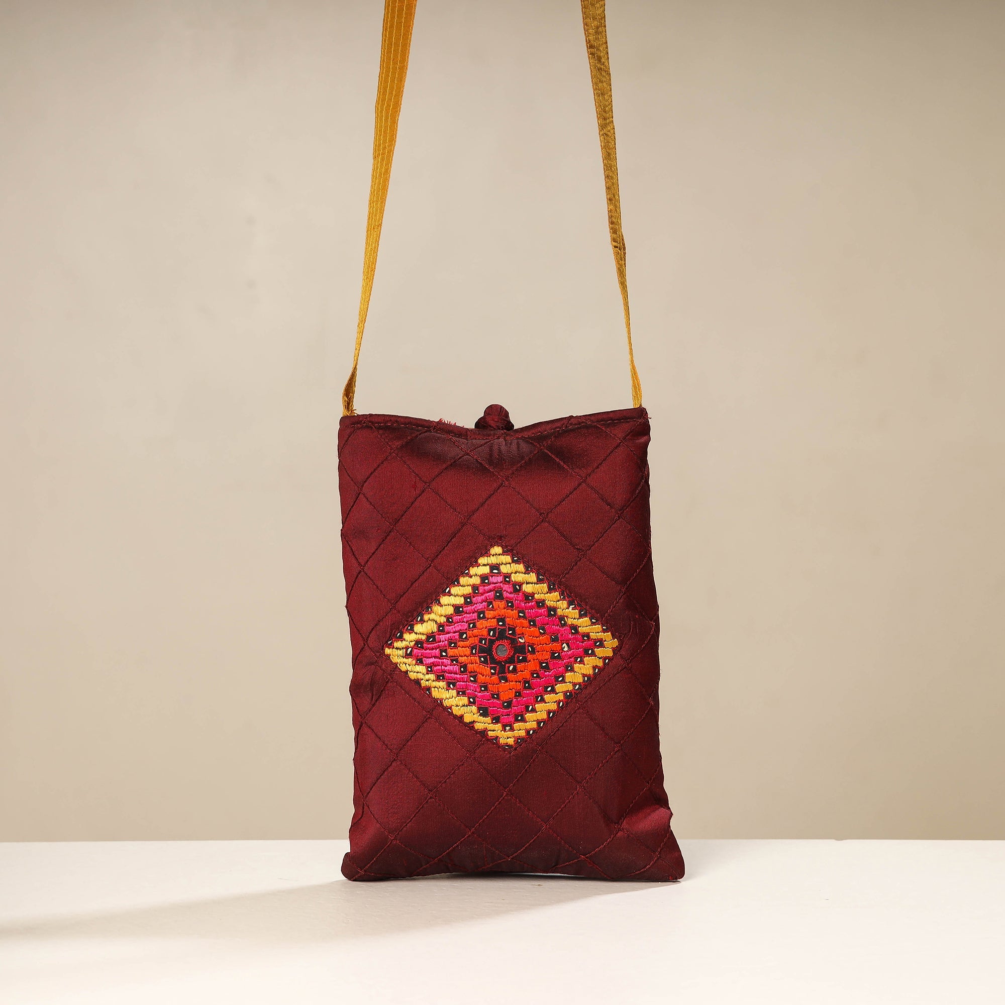WAMA BY SMITA JAIN Brown - Kutch Katri Embroidery Silk Sling Bag - view 2