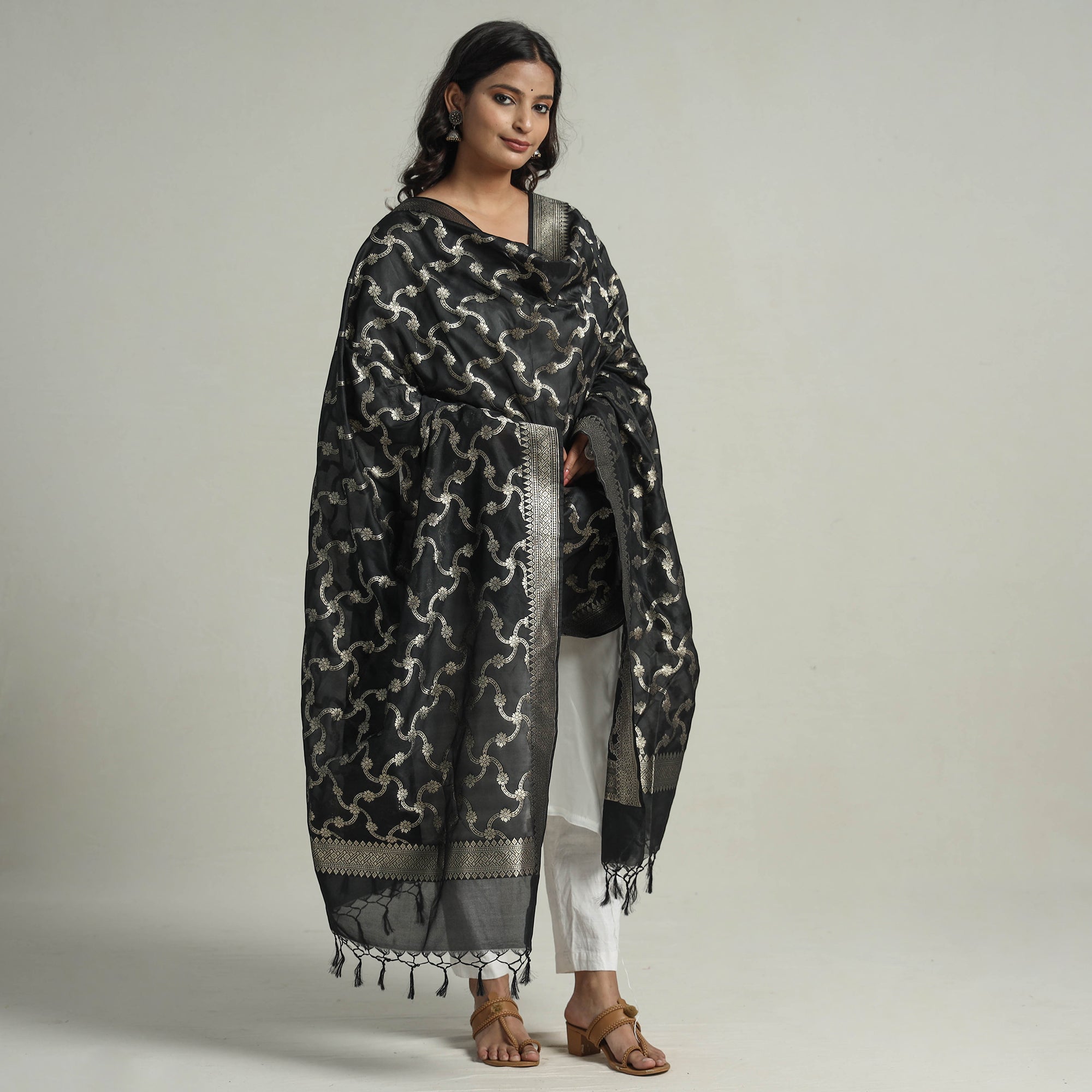BANARASI BY MAQBUL HASAN Black - Semi Silk Zari Jaal Banarasi Dupatta 32 - view 2