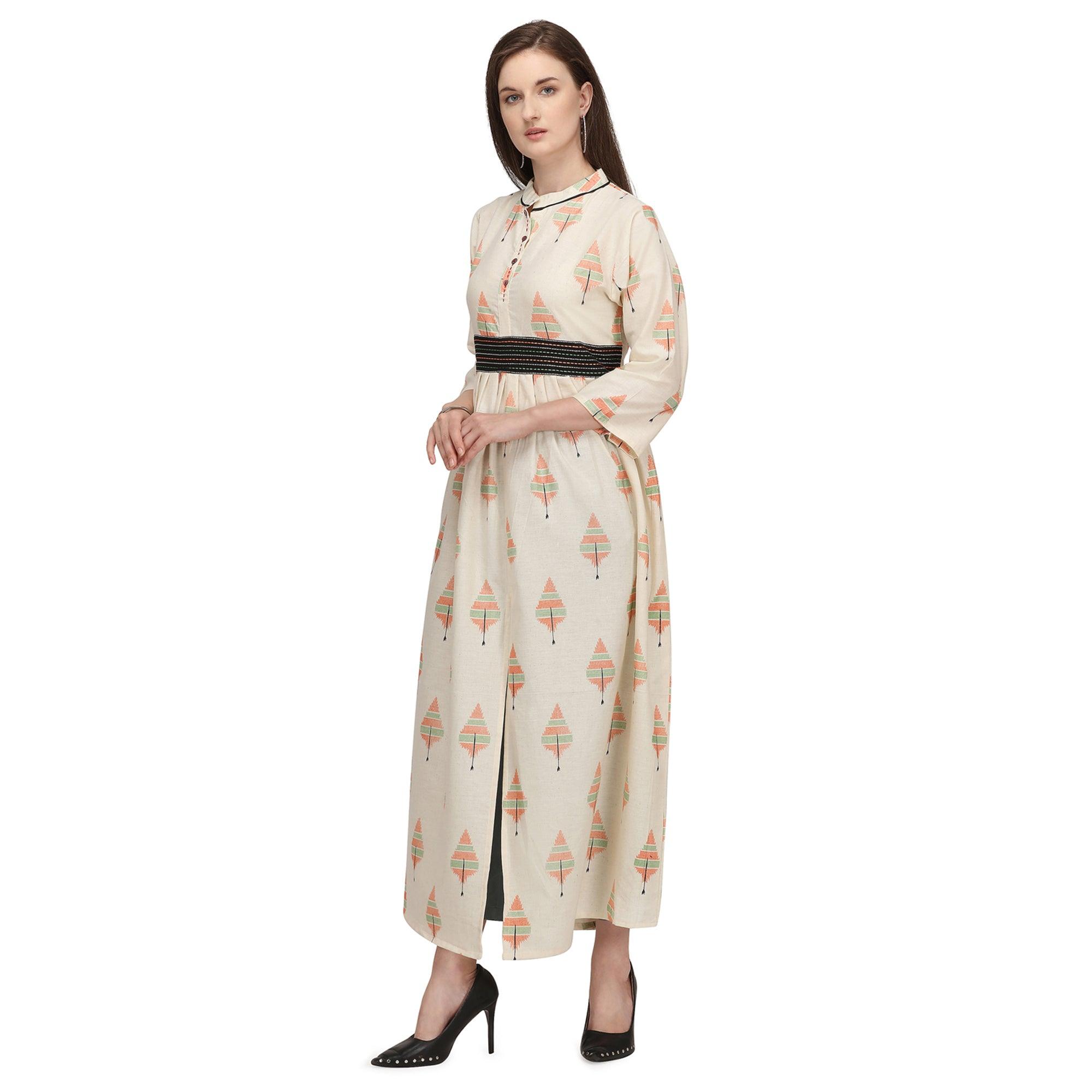 Peachmode Seller Glorious Offwhite - Peach Colored Casual Wear Cotton Long Kurti - view 2